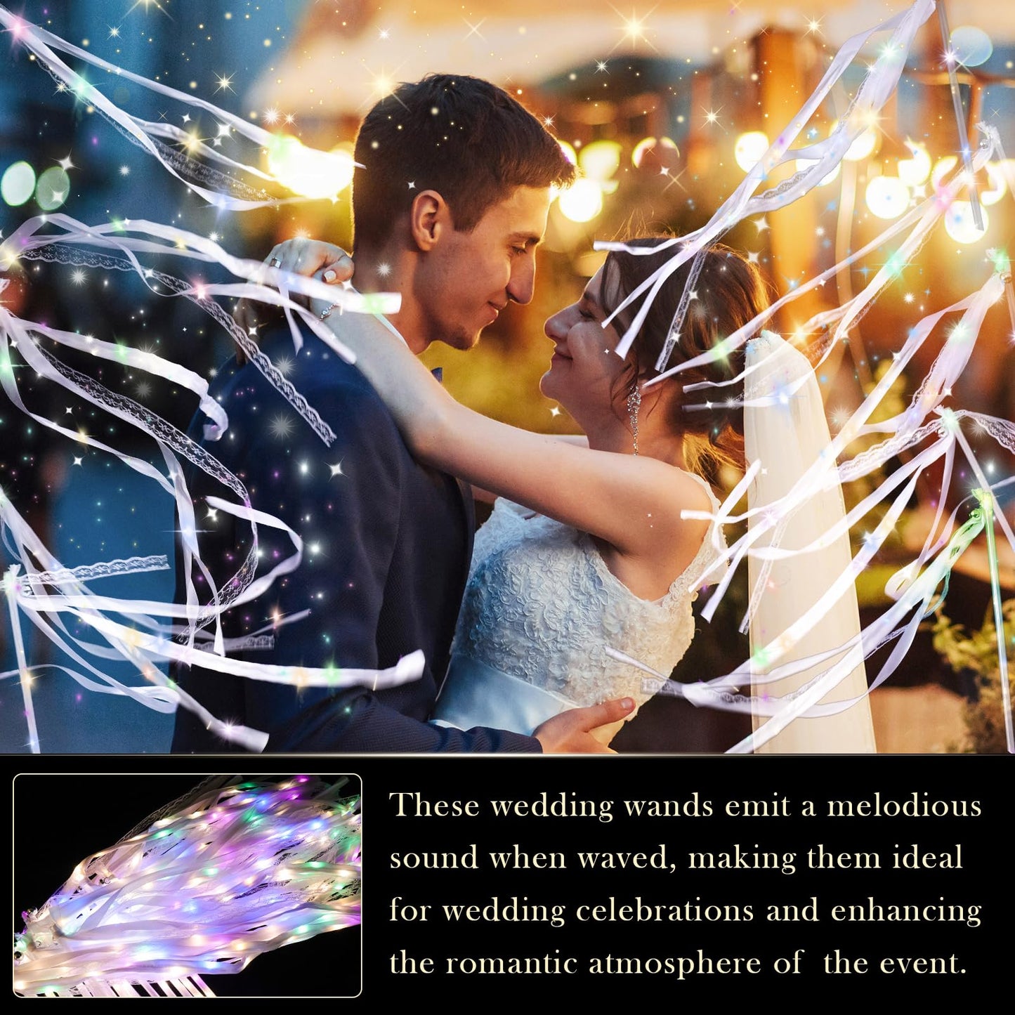 AUGFRYZIAN 58 Pieces Light up Wedding Wands with Ribbons & Bells –LED Silk Wedd Fairy Wands Streamers with Warm White & Colorful Lights for Wedding Send Off Ideas, Parties, and Celebrations