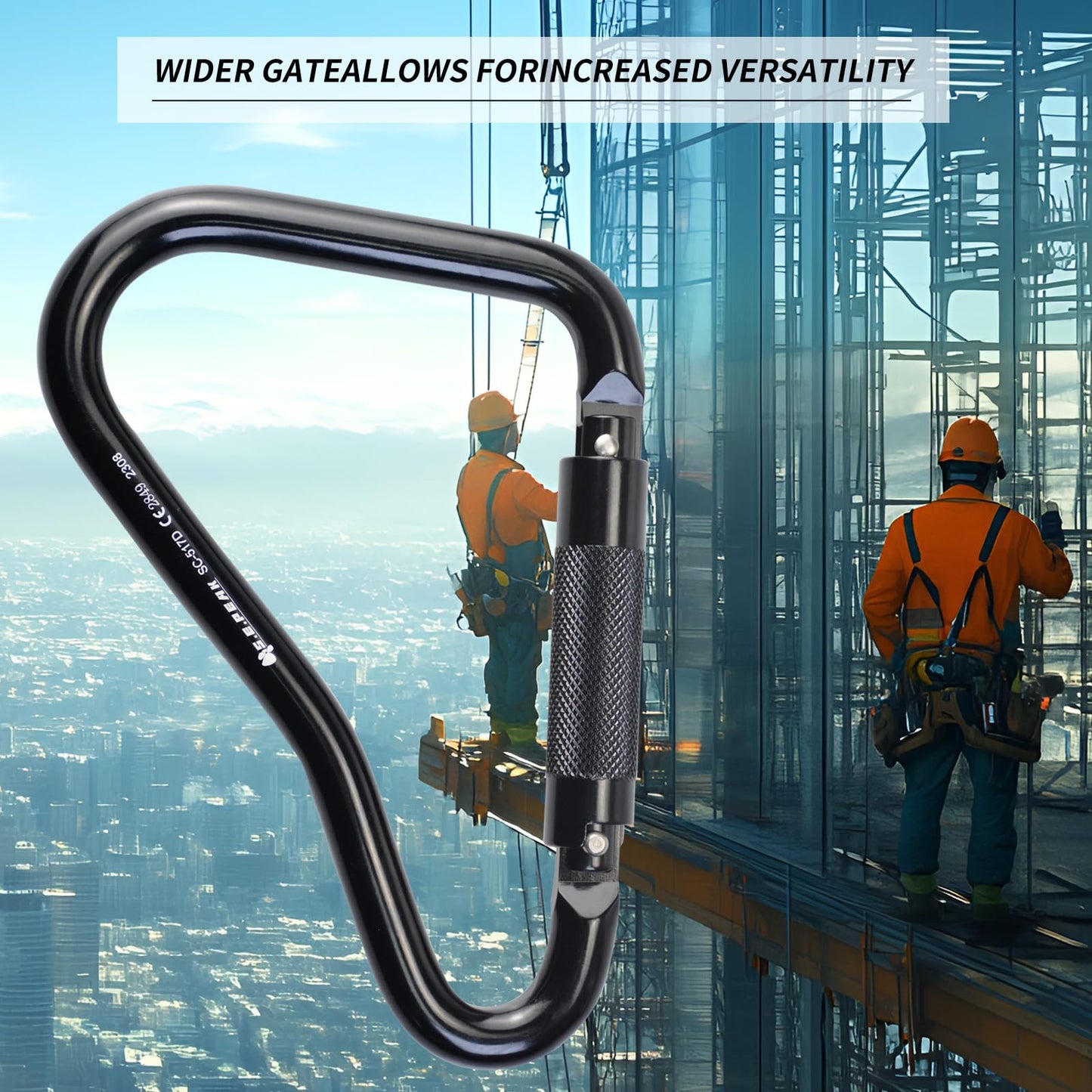 S.E.PEAK 25kN Large Aluminum Auto Locking Ladder Hook, Professional CE Certified Heavy Duty Lightweight Clip for Tower, Ladder, Fall Protection/Huge Opening Gate,Black