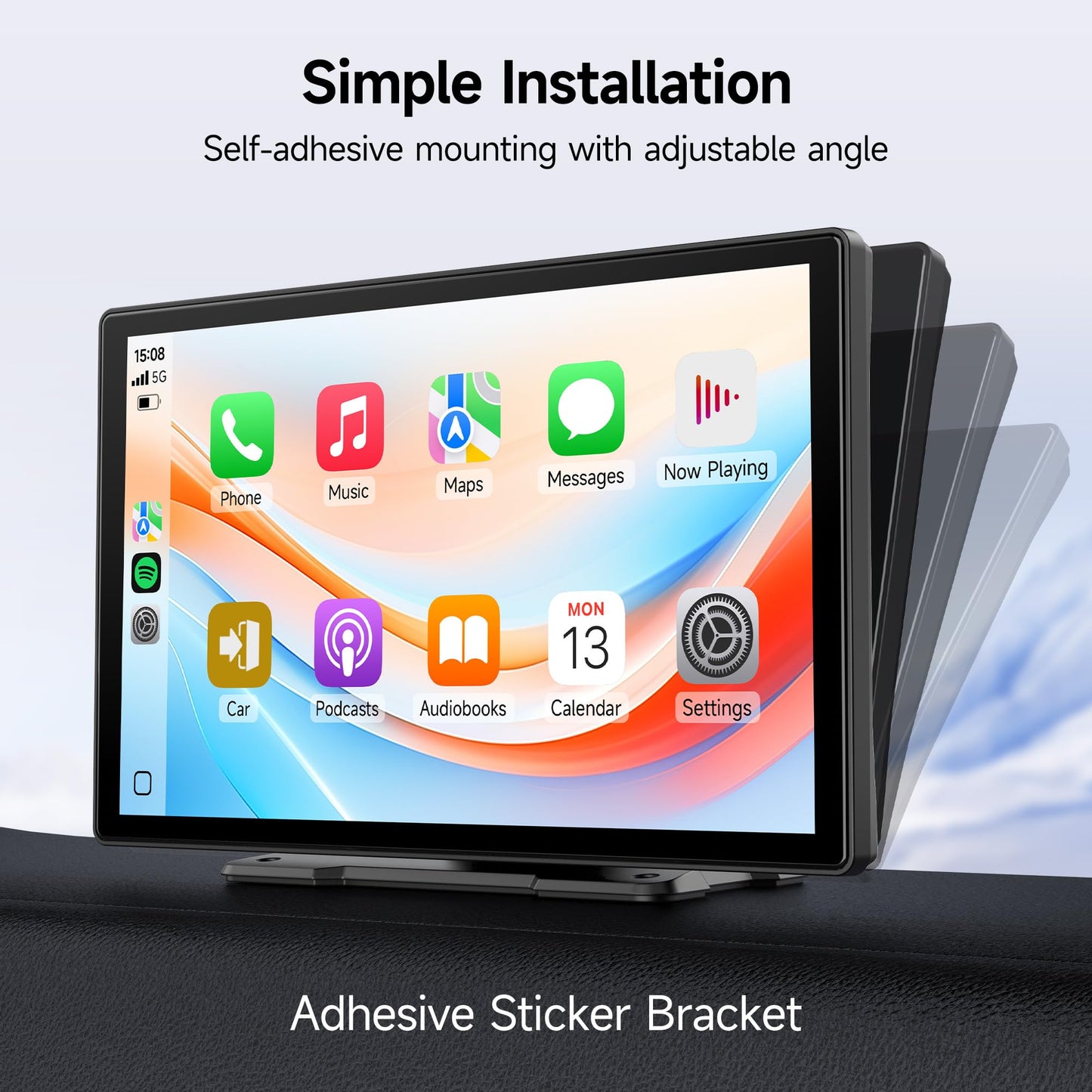 Wireless CarPlay Screen for Car, 9" Portable CarPlay & Android Auto Car Stereo Touchscreen, with 4K Dash Cam 1080P Rear Camera, Bluetooth, GPS Navigation, FM, Siri, Mirror Link