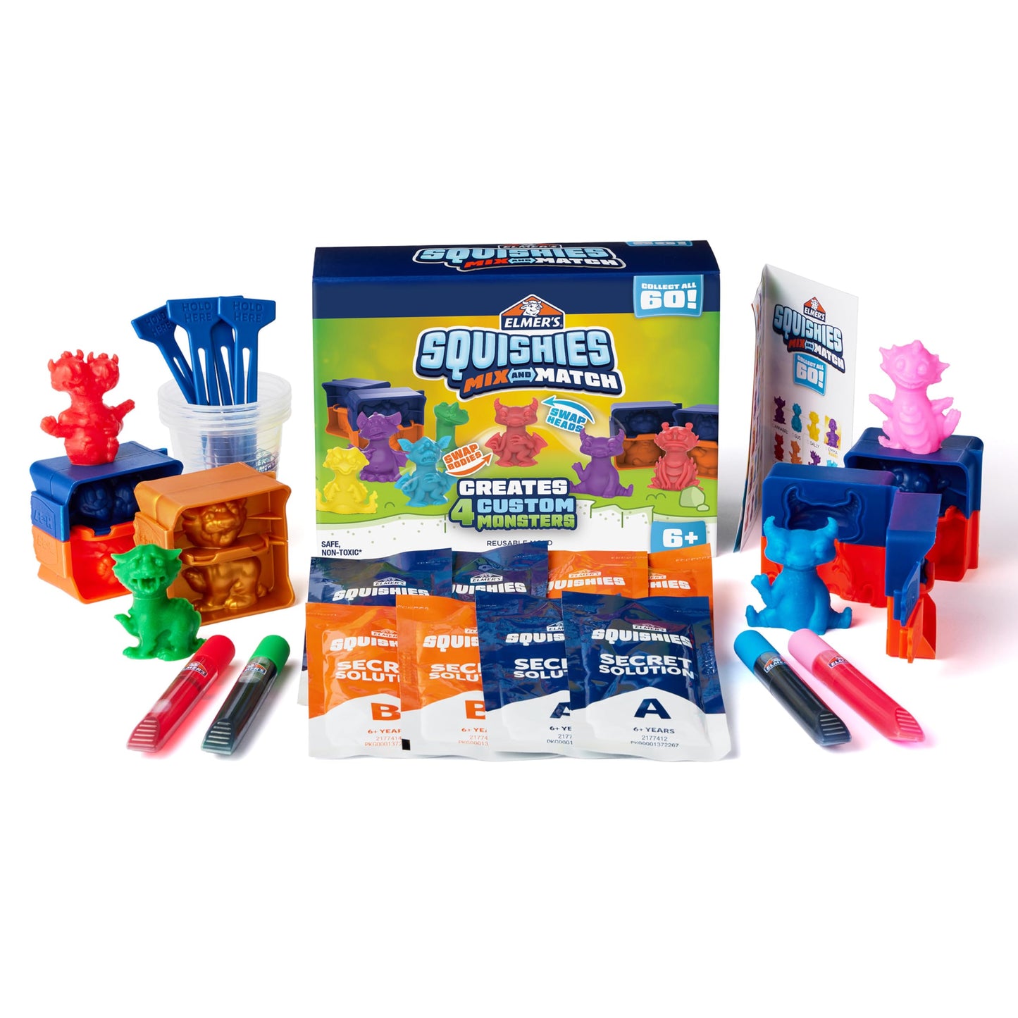 Elmer's Squishies Mix and Match, Kids DIY Activity, Squishy Toys Kit, Creates 4 Mix and Match Characters, 24 Piece Set - Slime Fun, Arts & Crafts, Creative Gift for Ages 6+