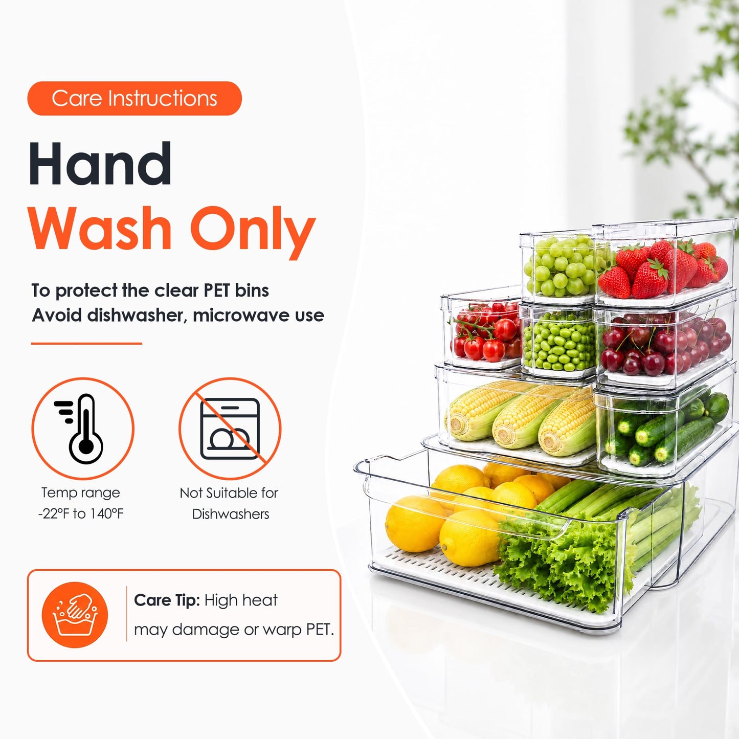 SMRCAD Fridge Organizers and Storage, 8 Pack Clear Freezer Organizer Bins with Lids for Kitchen, Pantry, Refrigerator, Food, Fruit, Vegetable Storage (8 Bins (Include Pull-out Drawer))