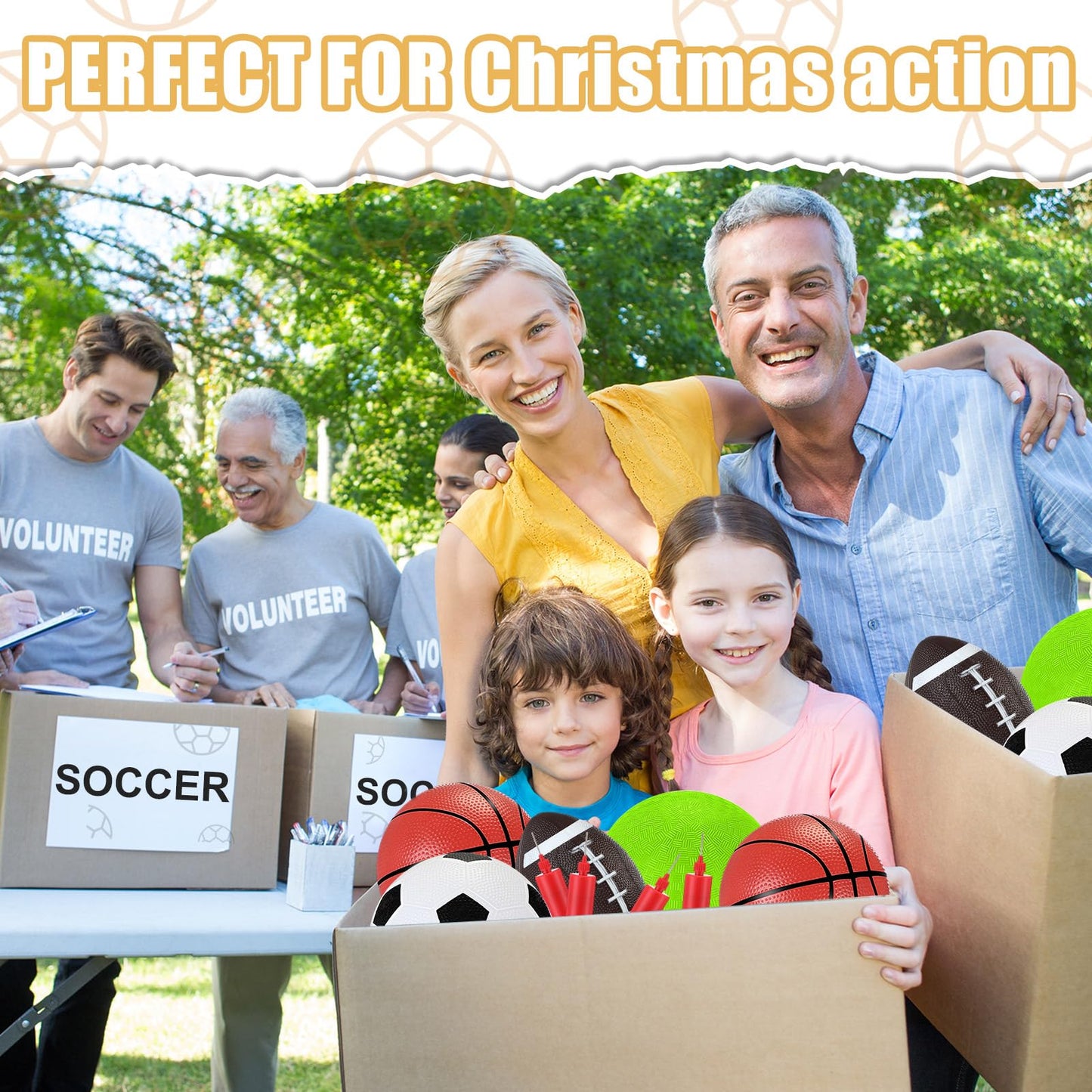 RoundFunny Pack of 36 Operation Christmas Balls Bulk with Pump for Kids 5" Deflated Soccer Basketball Football 6.3" Playground Balls Christian Charity Donation Supplies for Toddlers Indoor Outdoor