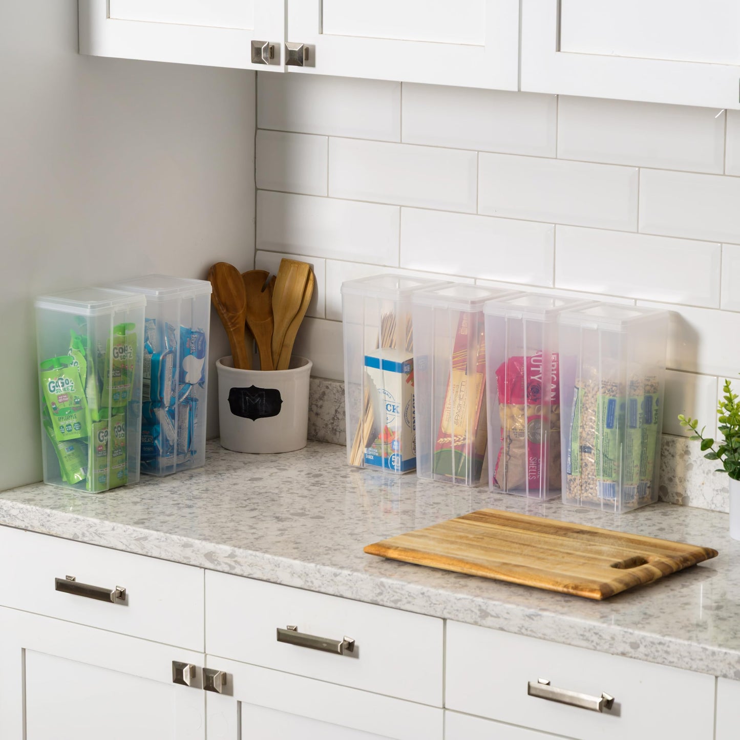 IRIS USA Large Vertical Storage Container for Home & Office Organization, Big Capacity Stackable Plastic Bin for Stationery, Pantry, Cosmetics & More, Space-Saving Tall Organizer, Clear, Pack of 6