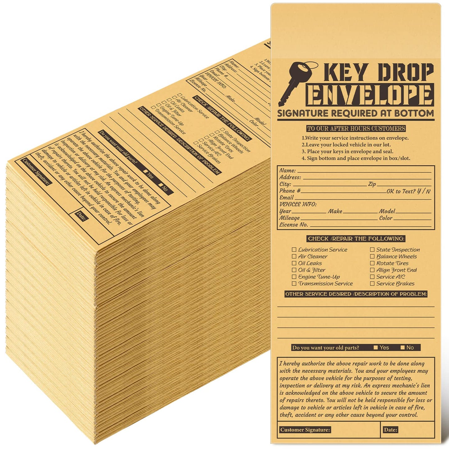 Geyee 500 Pcs Drop Key Envelopes Auto Shop Repair Service Drop Box Self Adhesive Envelopes for Auto Repair Shops and Mechanics Kraft 4.125 x 9.5 Inches(Classic)