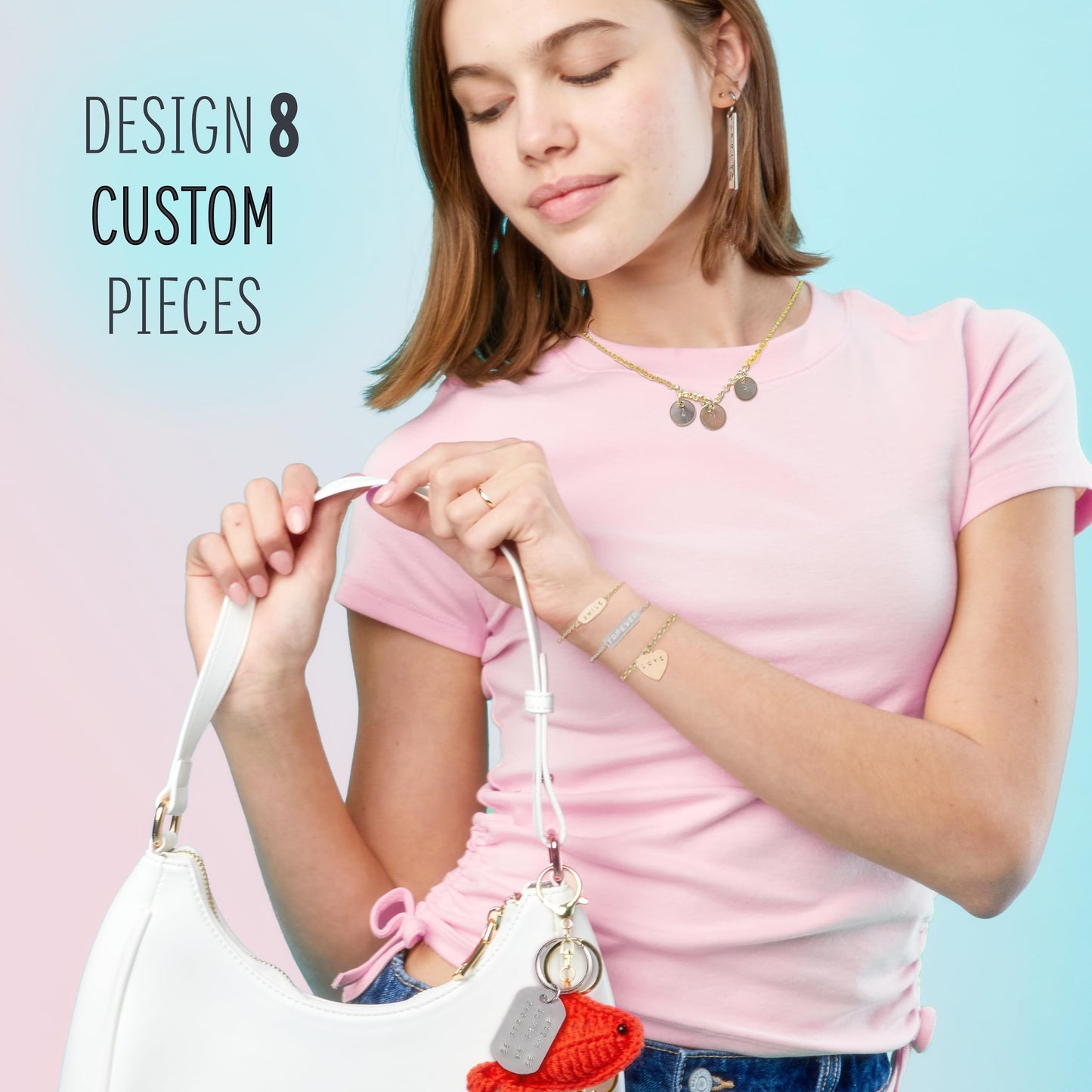 STMT DIY Hand Stamped Jewelry by Horizon Group USA, Create Personalized Vsco Girl Earrings, Bracelets & Necklaces with A Metal Letter Stamp Set, Hammer, Stamping Block, Charms & Earrings Included