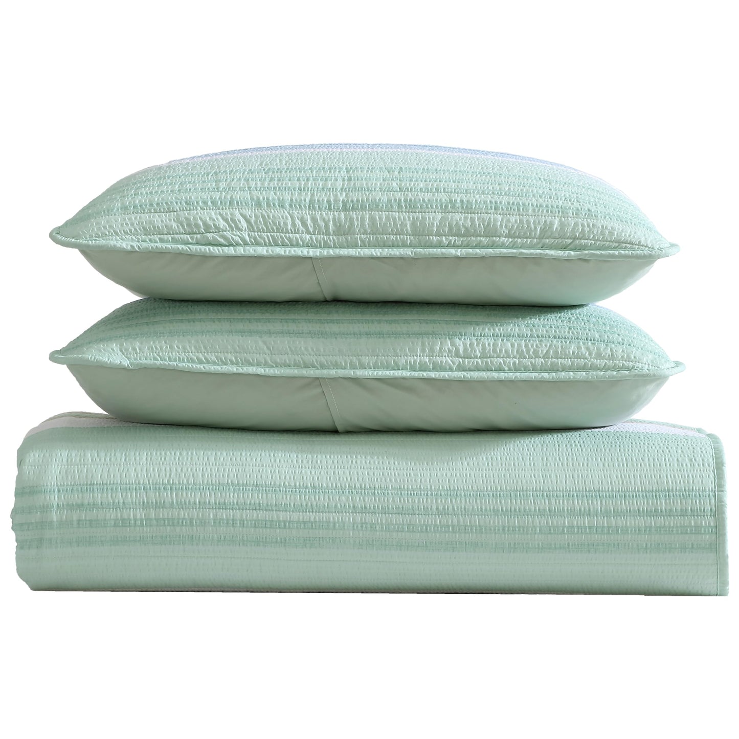 Beatrice Home Fashions Coralinn Striped 3-Piece Quilt Set, Lightweight, All-Seasons, King, Sage Blue
