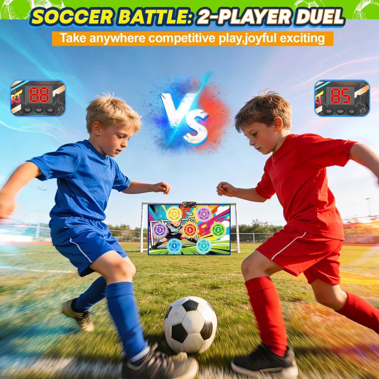 Handwell Toy Soccer Ball Game Set, Soccer Wall mat Indoor Toy with 2 Balls, Ages 3-12 Years