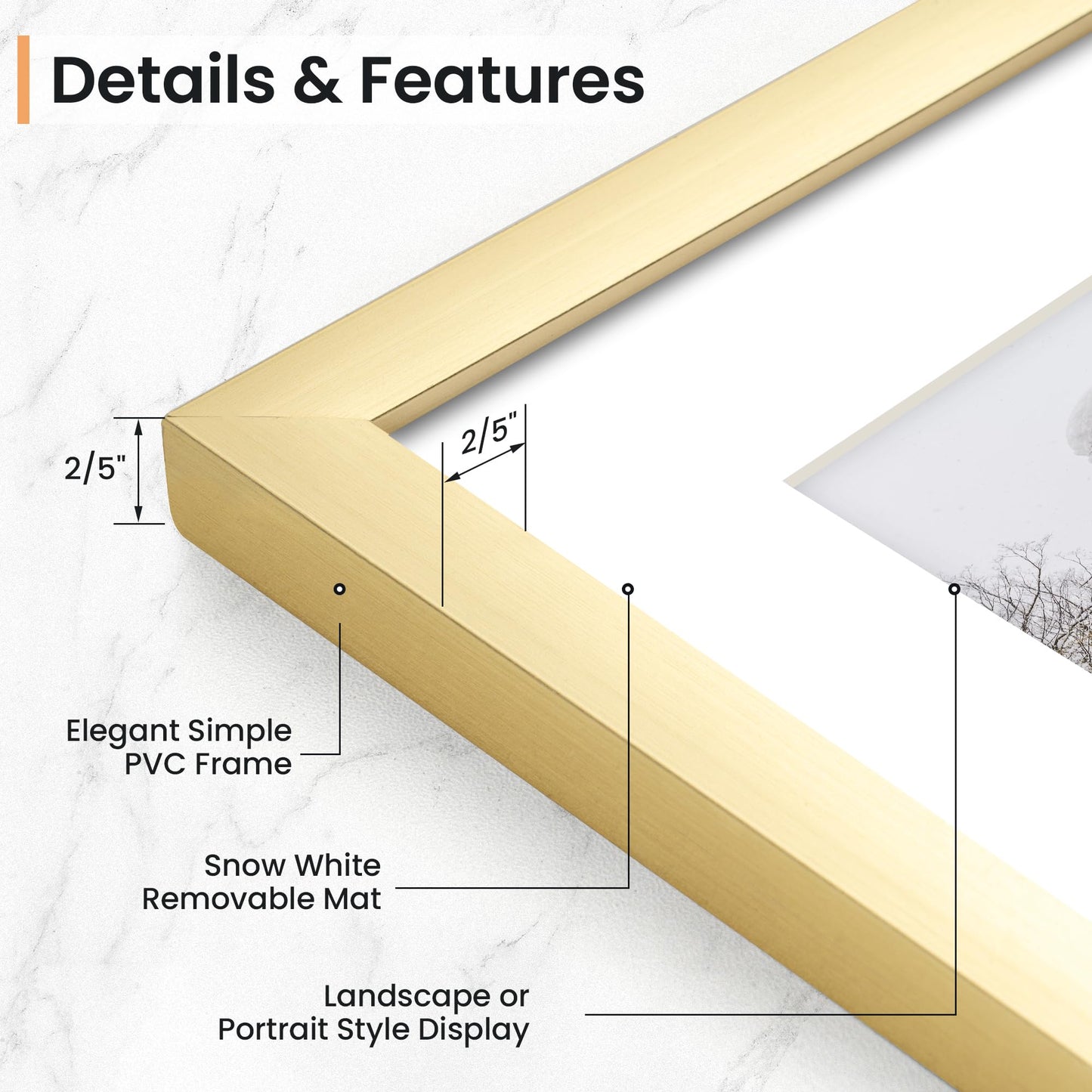 Venusmiles 16x24 inch Picture Frame, 16x24 Photo Frames with 12x18 Removable Mat - High Definition Plexiglass - Vertical and Horizontal Display - Wall Hanging Poster Frame - Gold, 5 Pack