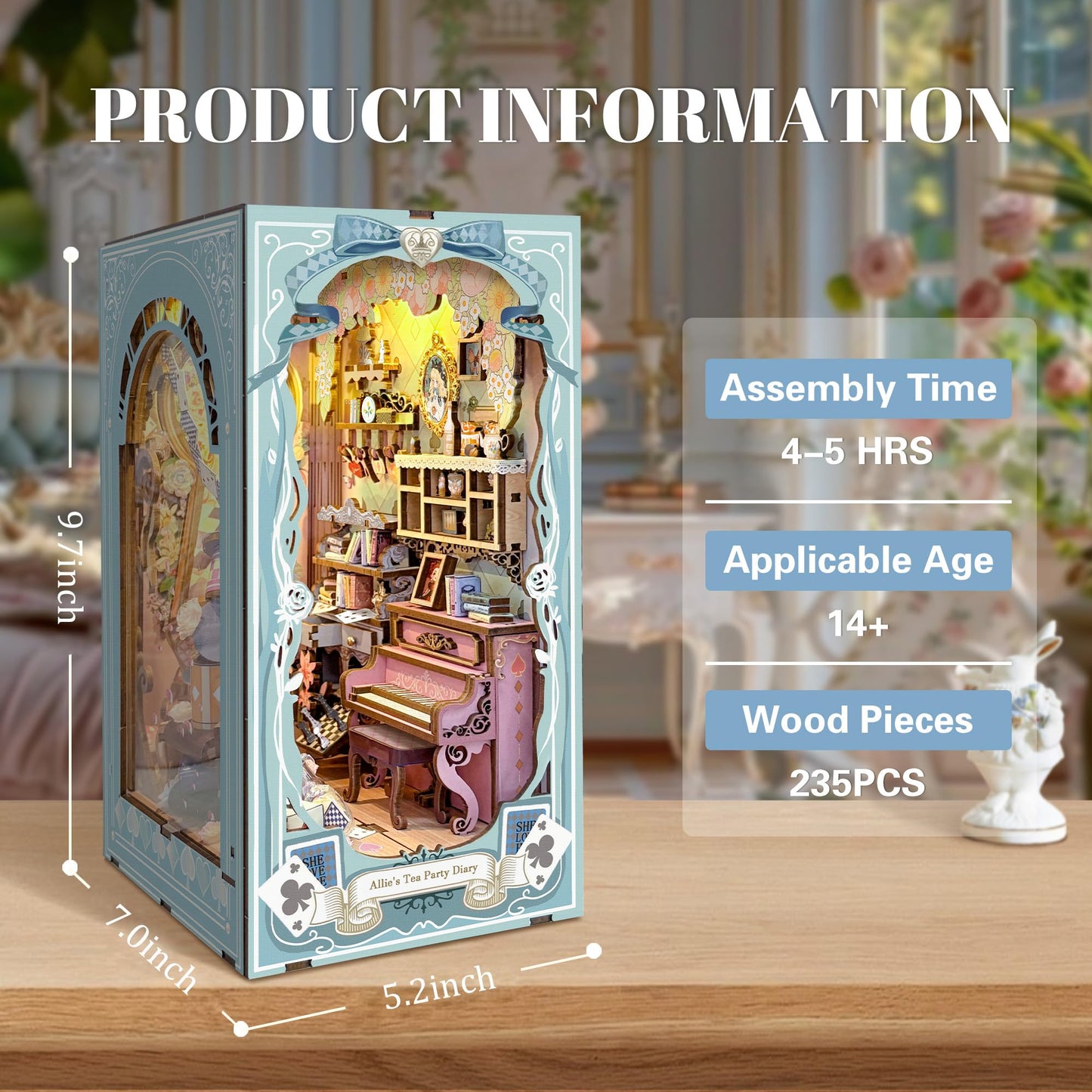 LORENOOK Allie's Tea Party Diary Book Nook Kits for Adults, DIY Booknook with LED Lights, Miniature House Kit & Nook Tales Bookshelf Decor, Creative Gifts for Hobbyists