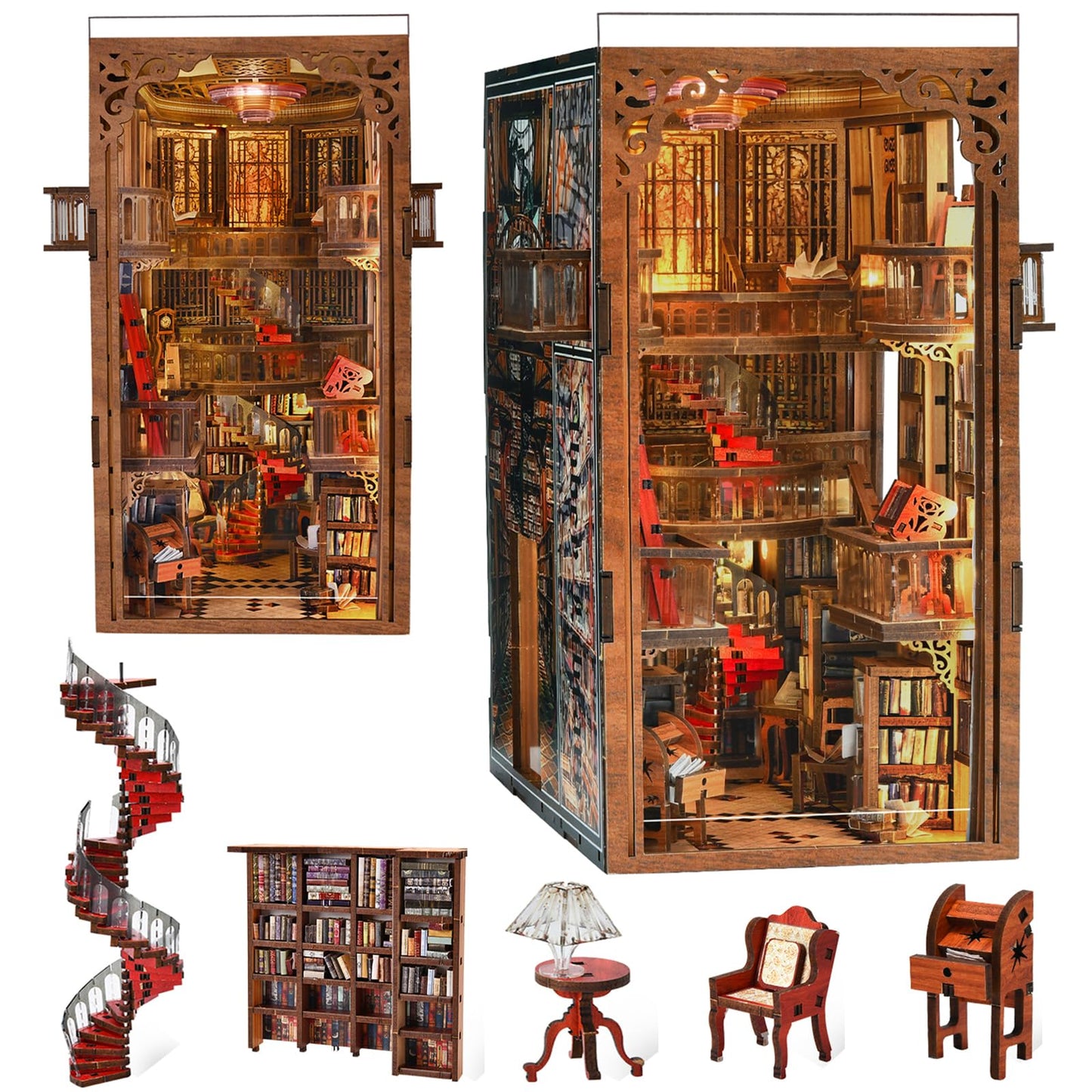 MiniCity Book Nook Kit, DIY Miniature House Dollhouse Kit for Adults and Teens, Booknook Tiny House Bookshelf Decor with LED Light and Dust Cover (Abbey Library)