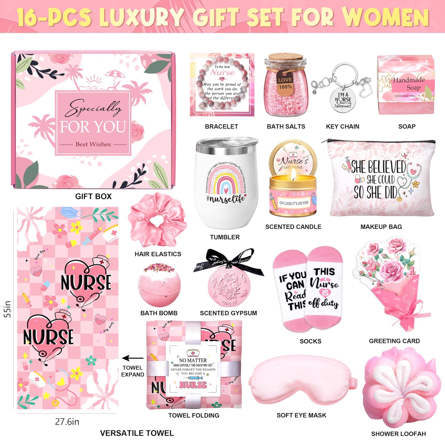 Nurse Gifts for Women, Nurses Day 2026 Gift, Nurses Week Gift Nurse Appreciation Gifts Set, Get Well Soon Care Package Relaxing Spa Set, Thank You Box for Nursing, RN, Nur se Practitioner