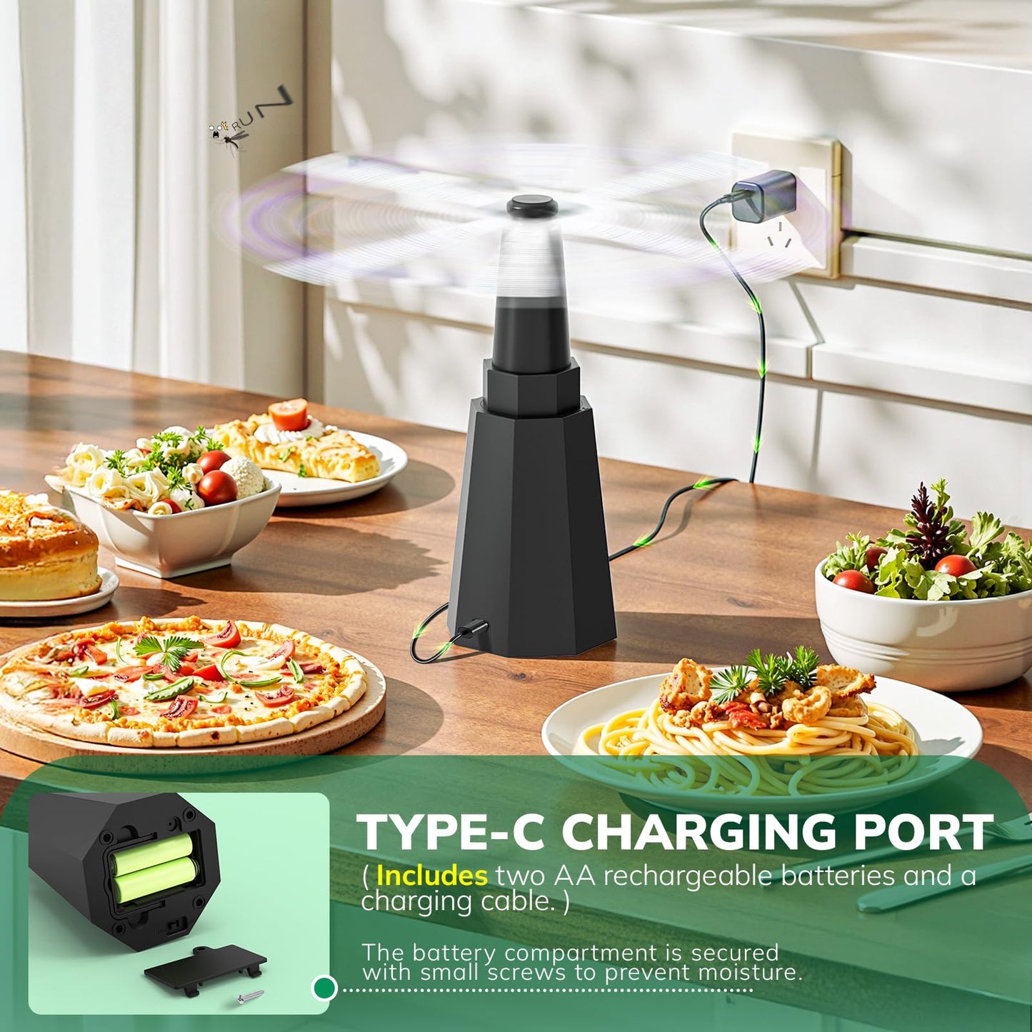 4-Pack Rechargeable Fly Fans for Tables Up to 10-Hour Working Time, Indoor Outdoor Mute Food Fans to Keep Flies Away, Retractable Table Fans with Hook for Home Restaurant Party Picnic Patio, Black