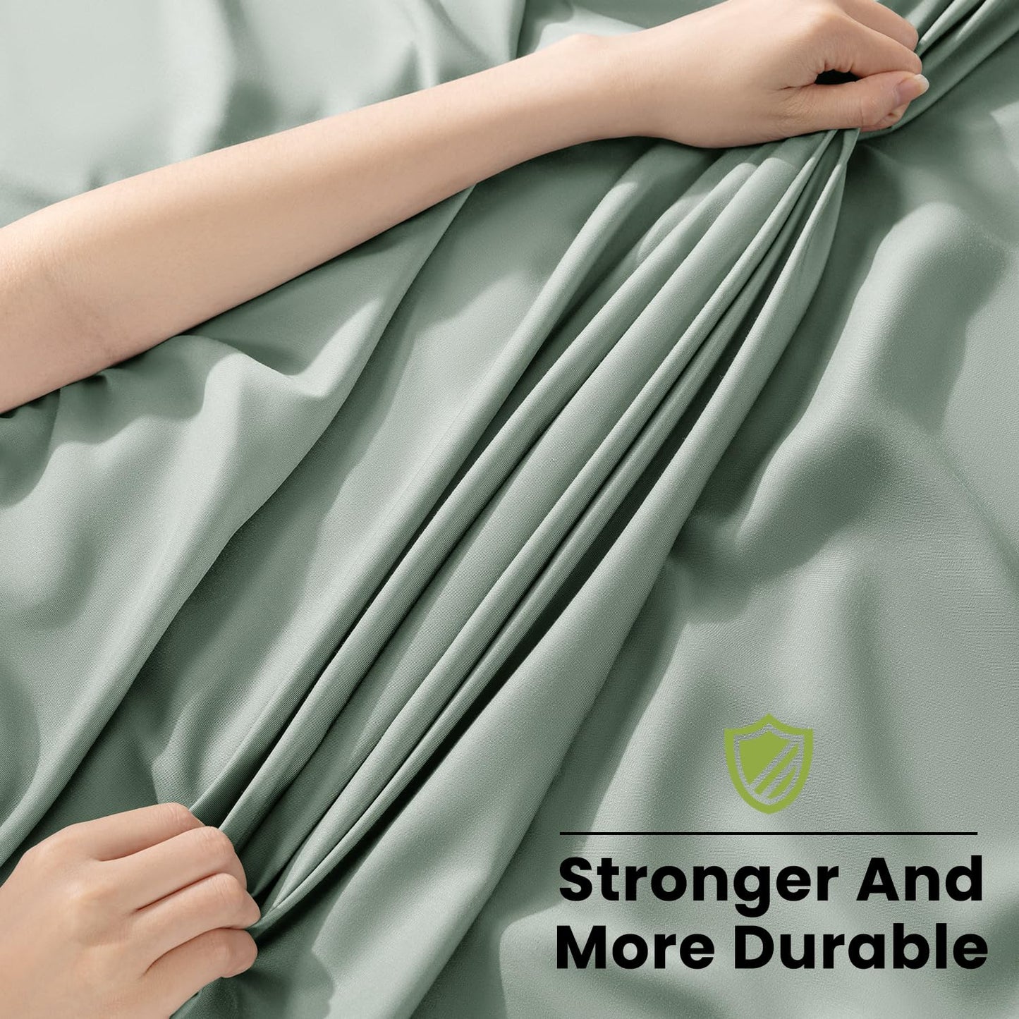 Shilucheng 100% Viscose Derived from Bamboo_Sheets, Extra Deep Pocket Sheets Fits 18"-24" Thick Mattress, Cooling & Breathable Bed Sheets 4Pcs, Hotel Silky Bedding Set (Queen,Sea Glass)