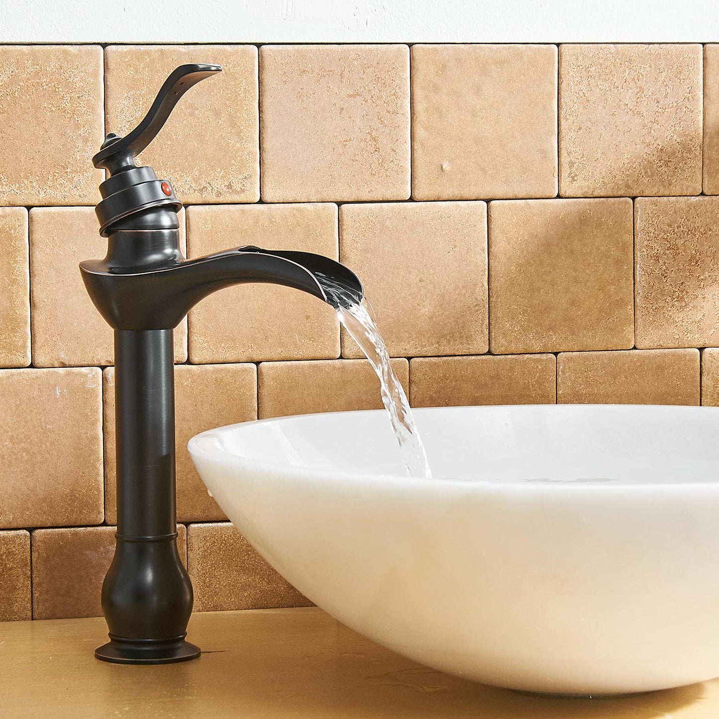 BWE Vessel Sink Faucet Oil Rubbed Bronze Bathroom Faucet with Pop Up Drain Assembly and Supply Hose Single-Handle Single Hole Tall Bathroom Faucet Vanity Lavatory Mixer Tap Tall Body