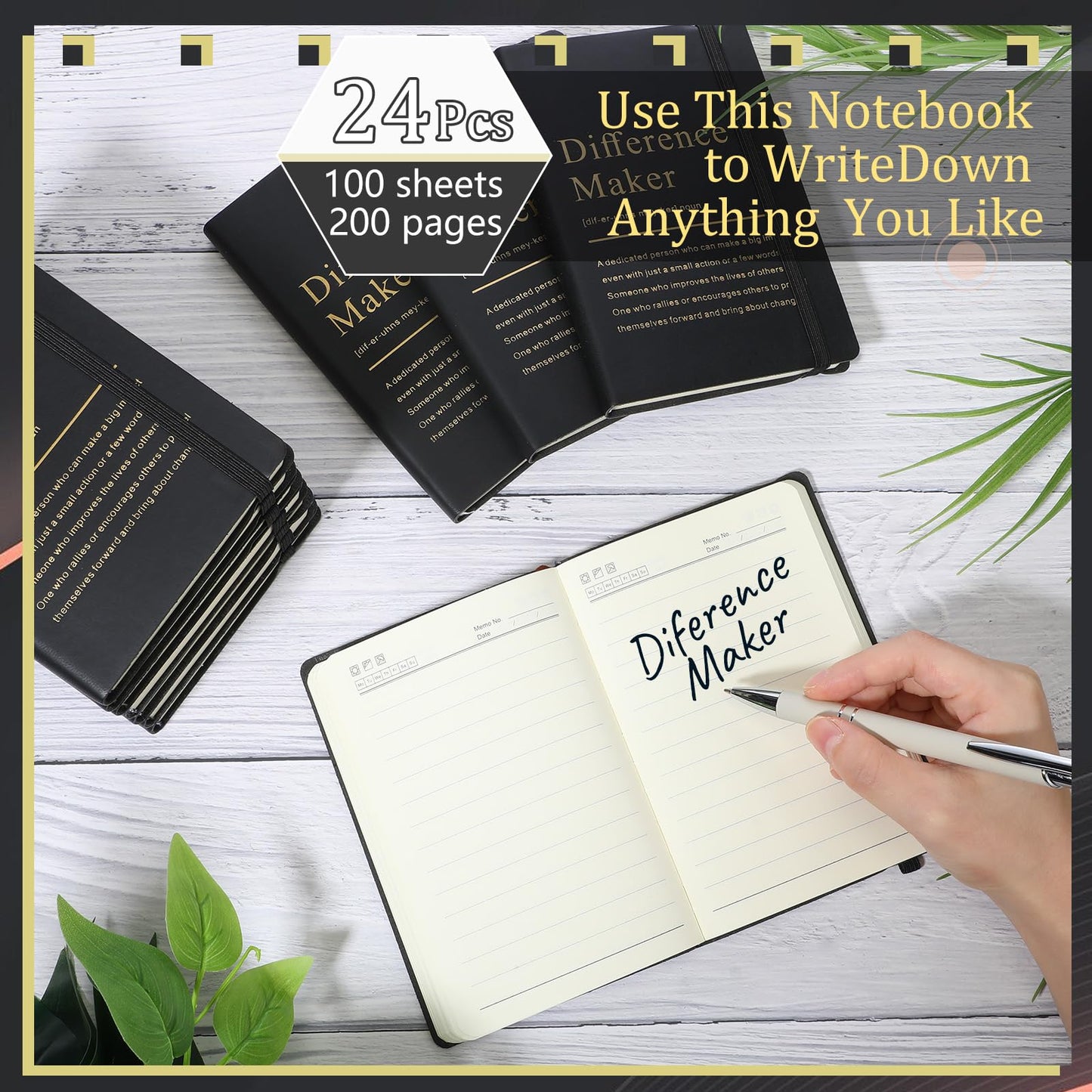 Chiisong 24 Pcs Employee Appreciation Gifts A6 Small Leather Journals Bulk Inspirational Different Maker Notebook Thank You Gift for Women Leadership Coworker Team Staff Christmas (Black)