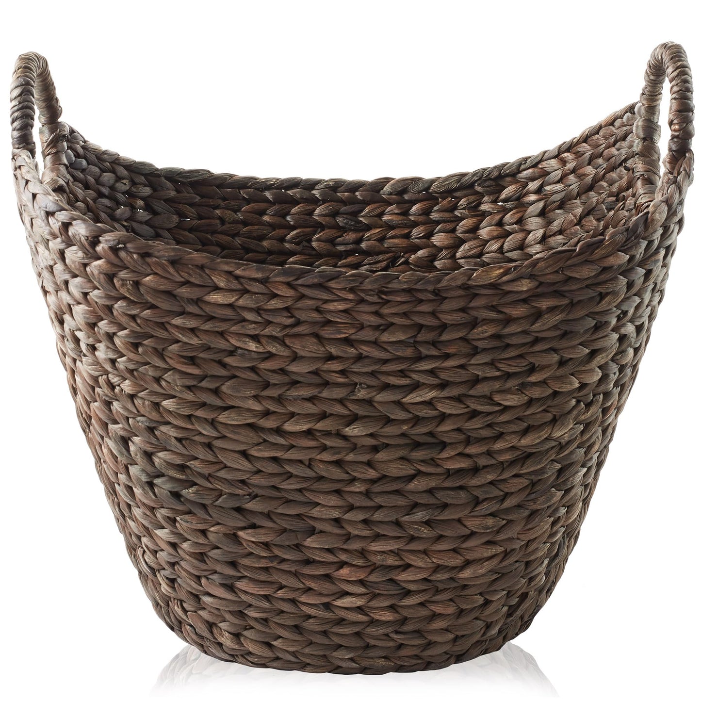 Casafield Large Laundry Boat Basket with Handles - Espresso, Woven Water Hyacinth Multipurpose Storage Organizer for Throw Blankets, Bathroom, Bedroom, Living Room