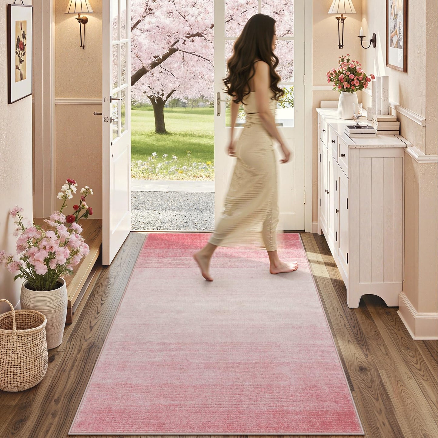 Wonnitar Washable 3x5 Area Rug, Pink Rugs for Bedroom Girls, Contemporary Ombre Nursery Soft Kids Room Rug, Modern Non-Skid Faux Wool Indoor Carpet for Bathroom Dorm Bedside (Pink,3'x5')