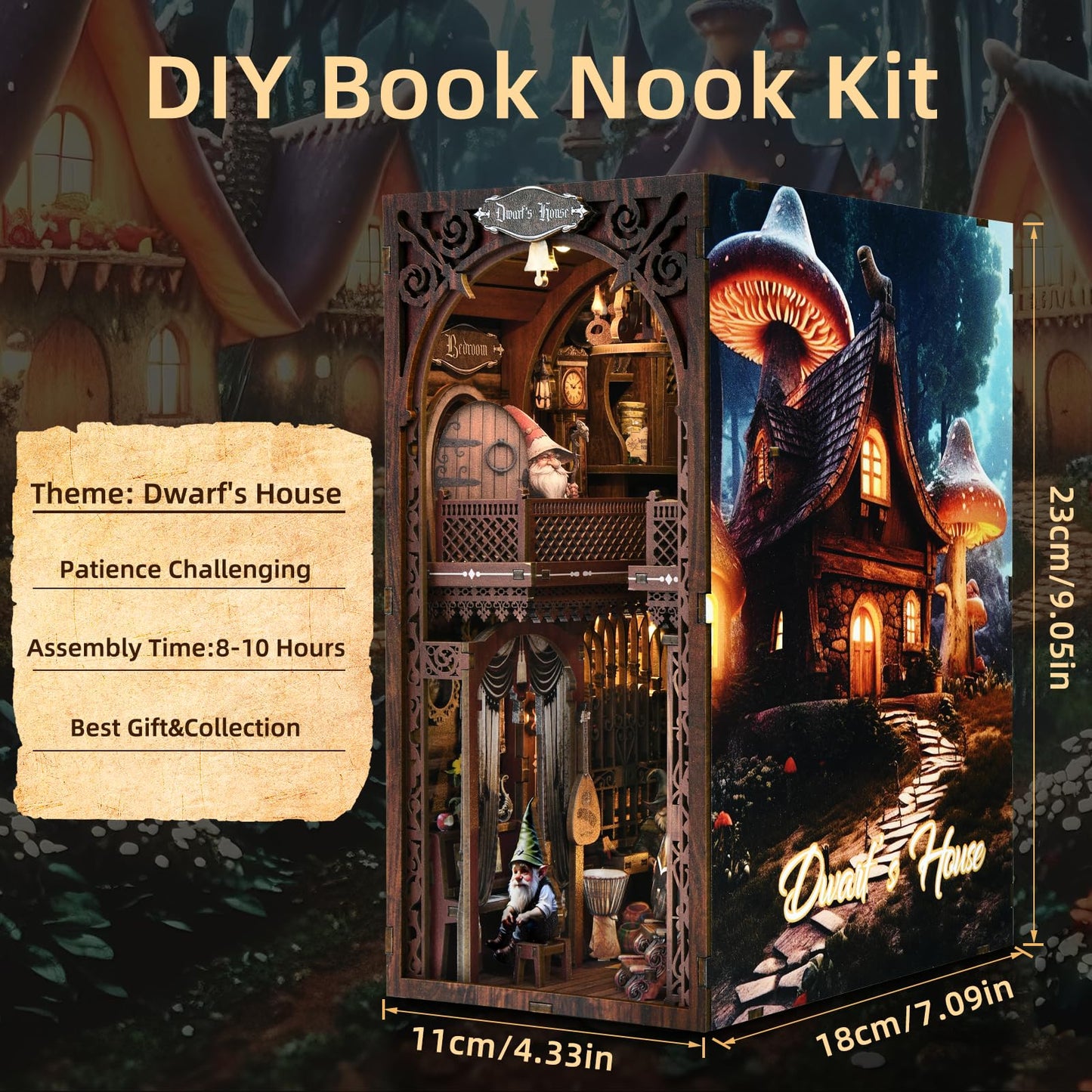 ETKVR Book Nook Kit, Book Nook Kits for Adults DIY Booknook Model Build, DIY 3D Wooden Puzzle Bookend Booknook Bookshelf Insert Miniature Dollhouse Kit for Home Decoration