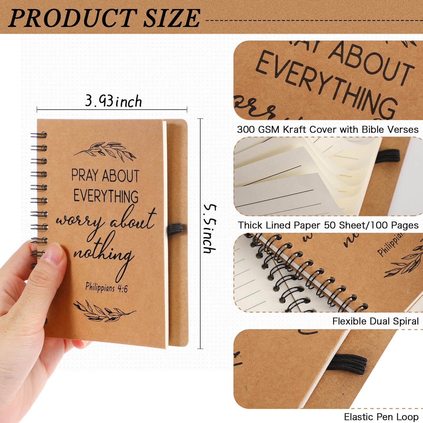 Kosiz 100 Pcs/ 50 Set Father's Day Christian Gift Bulk Include Spiral Notebook and Bible Verse Ballpoint Pen Prayer Journal Religious Gift for Church Members & Study Groups Men Women Sunday School