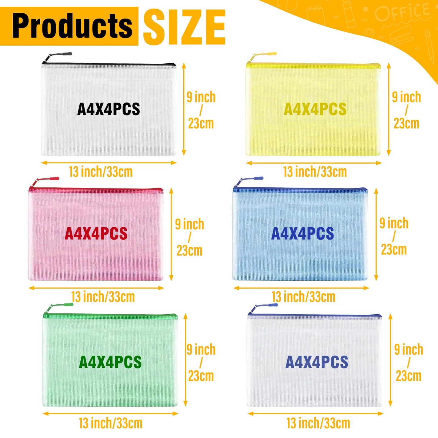 60pcs Large A4 Mesh Zipper Pouch File Bags YOPCDJ Reusable Zippered Pouches for Organizing Classroom, Board Game Storage, Puzzle Bags