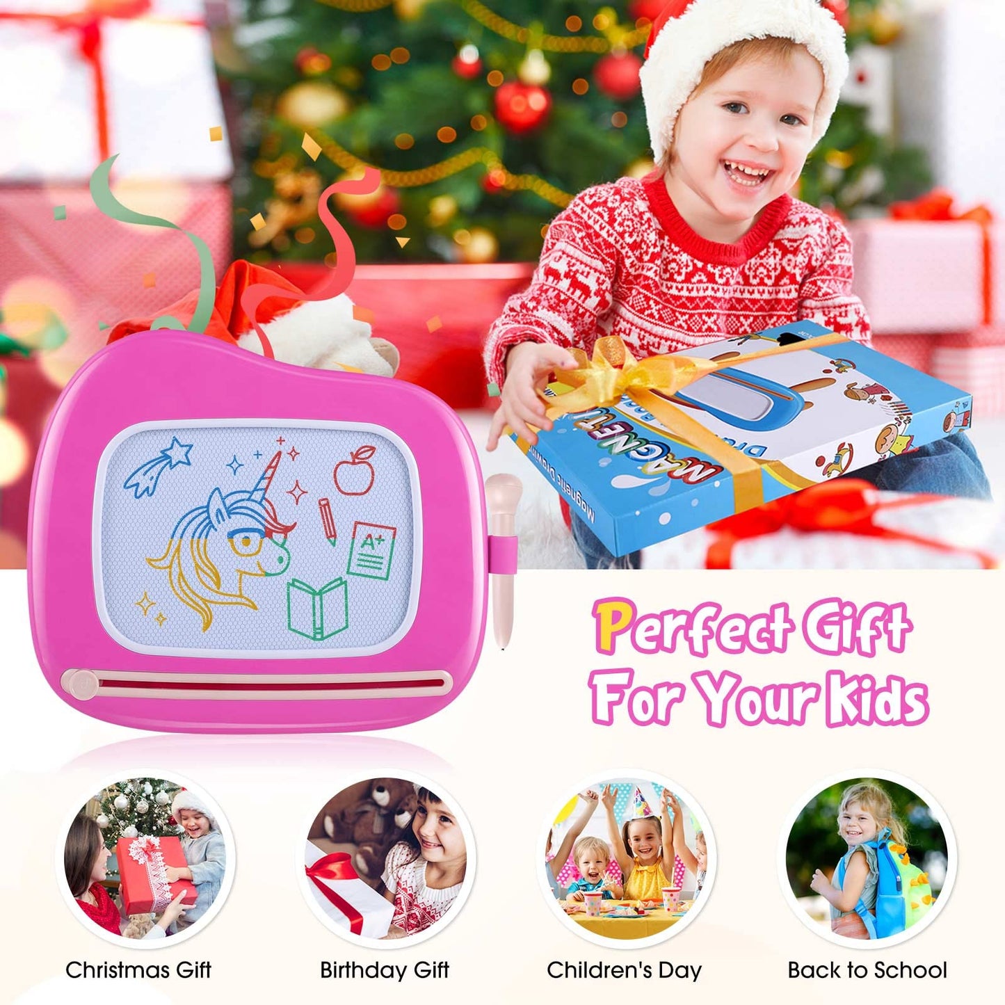 Smasiagon Toddler Toys Age 1-2 Year Old Boys Girls, Magnetic Drawing Pad Doodle Board Educational Learning Toys for 1 2 3 Year Old Boys Girls Gifts Birthday Christmas Gifts (Pink)