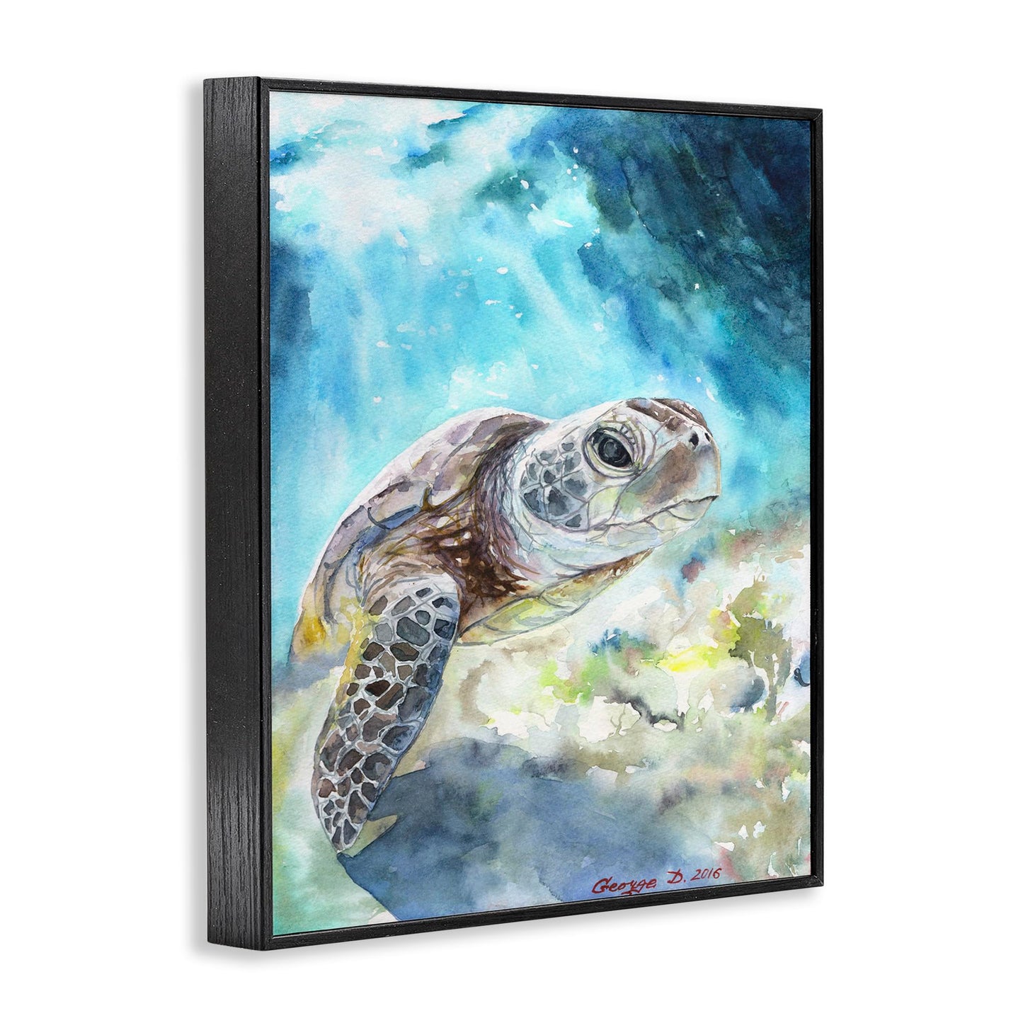 Stupell Industries Sea Turtle Ocean Animal Blue Watercolor Painting Prints, 16 x 20, Multi-Color