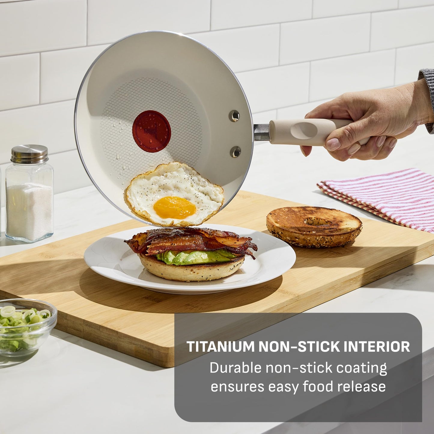 T-Fal Signature Nonstick 8” & 10” Frying Pan Skillet Set, Dishwasher Safe, Oven Safe to 350°F, Pots and Pans Set, Non Stick Chef- Pan, Cream