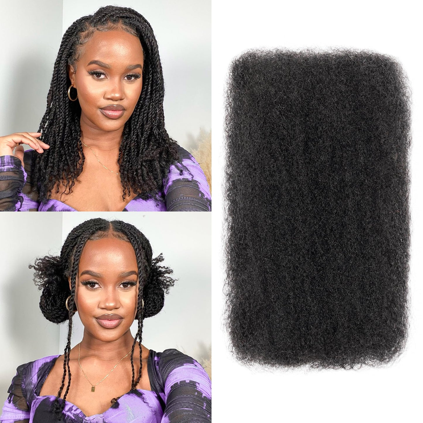 BLL Afro Kinkys Bulk Human Hair-100% Human Hair for Mini Twist Braiding Dreadlock Loc Extensions Afro Kinky Curly Hair Bulk Black Color (1B, 16 Inch (Pack Of 1))