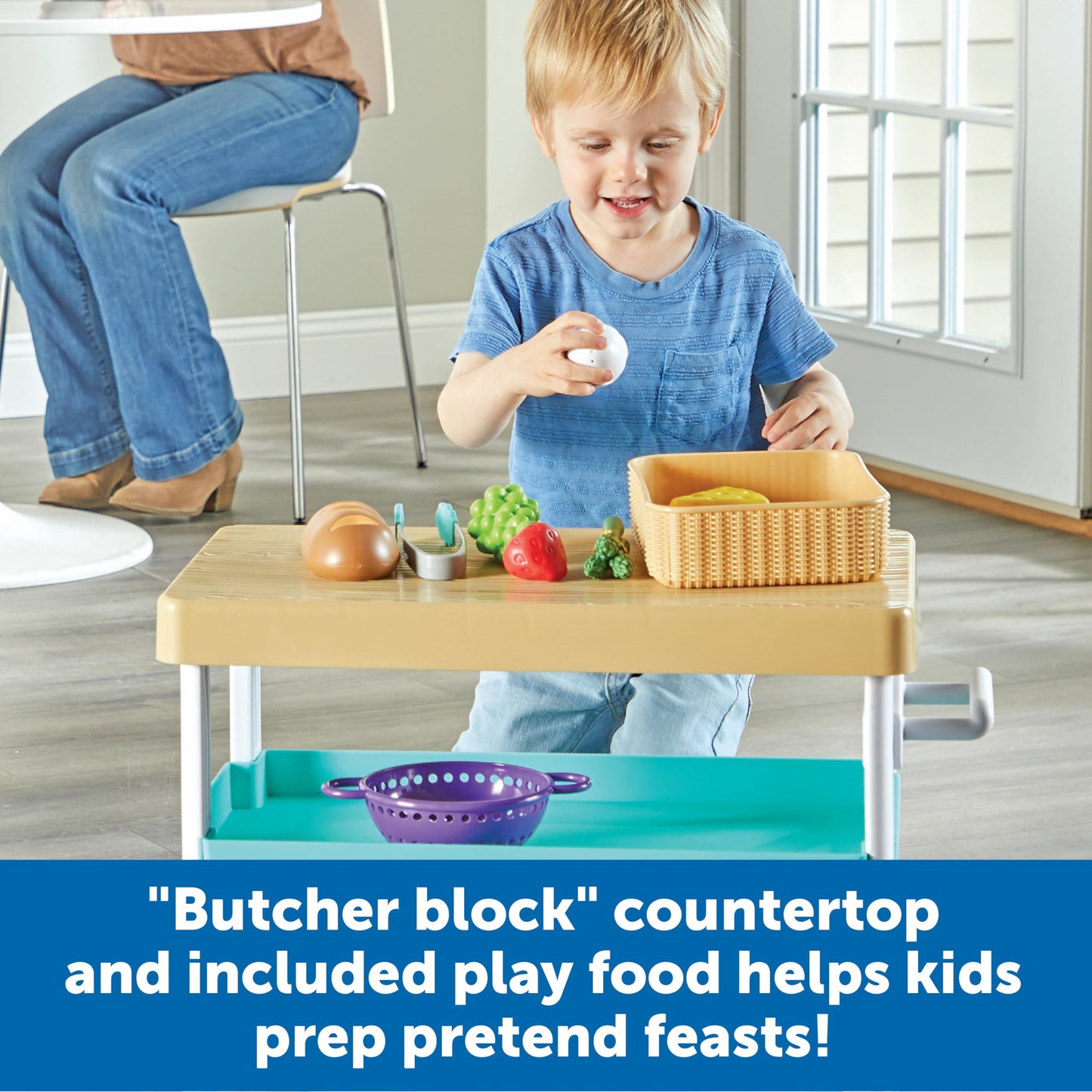 Learning Resources New Sprouts Prep ‘n’ Store Kitchen Island, Ages 2+, Play Food for Kids’ Kitchens, Grocery Store Pretend Play, Play Food For Toddlers,11 Pieces