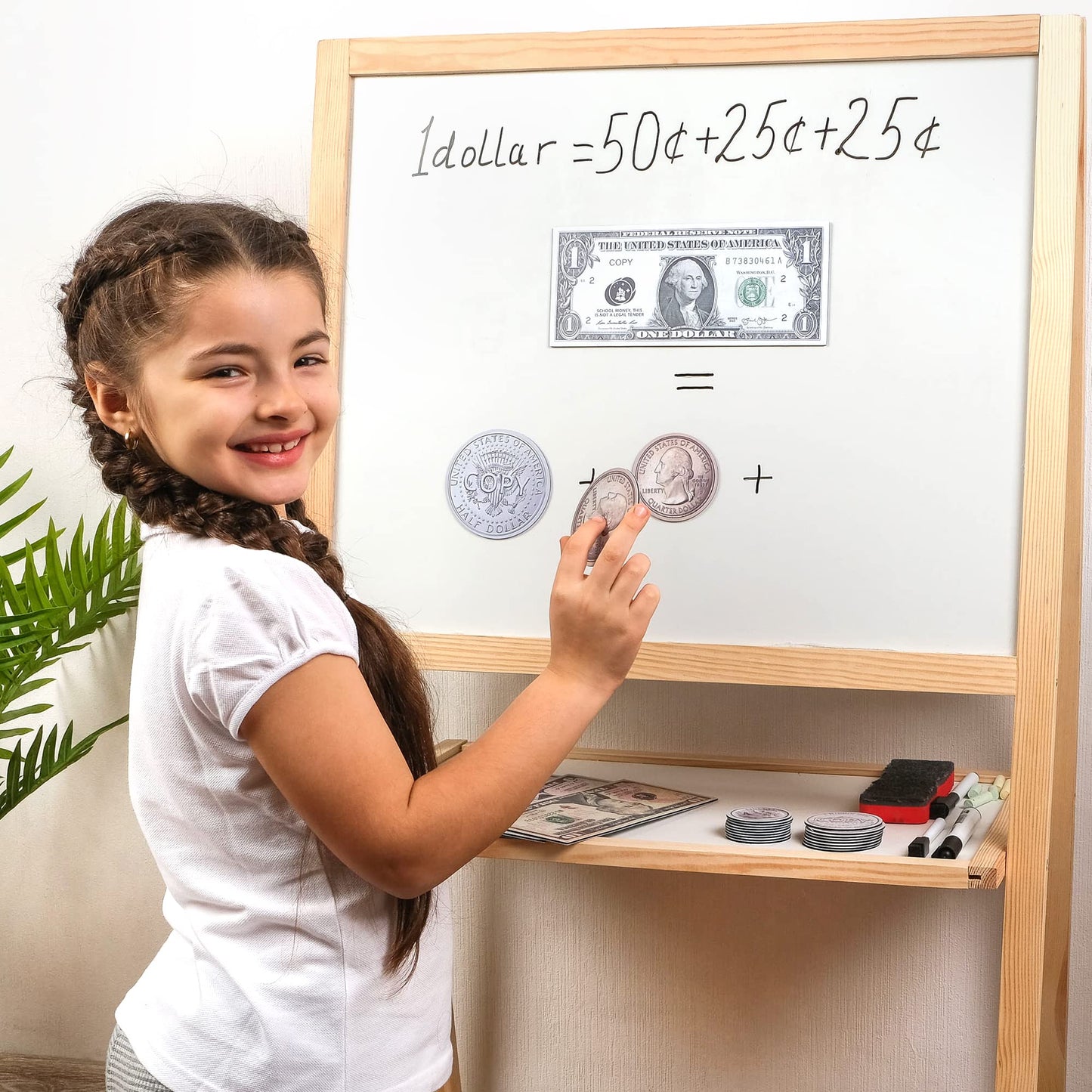 48 PCS Large Double-Sided Magnetic Money - Play Money for Kids for Learning, Pretend Money for Classroom, Toy Money, Play Coins for Kids, Money Games, Practice, Money Manipulatives, Class Money Set