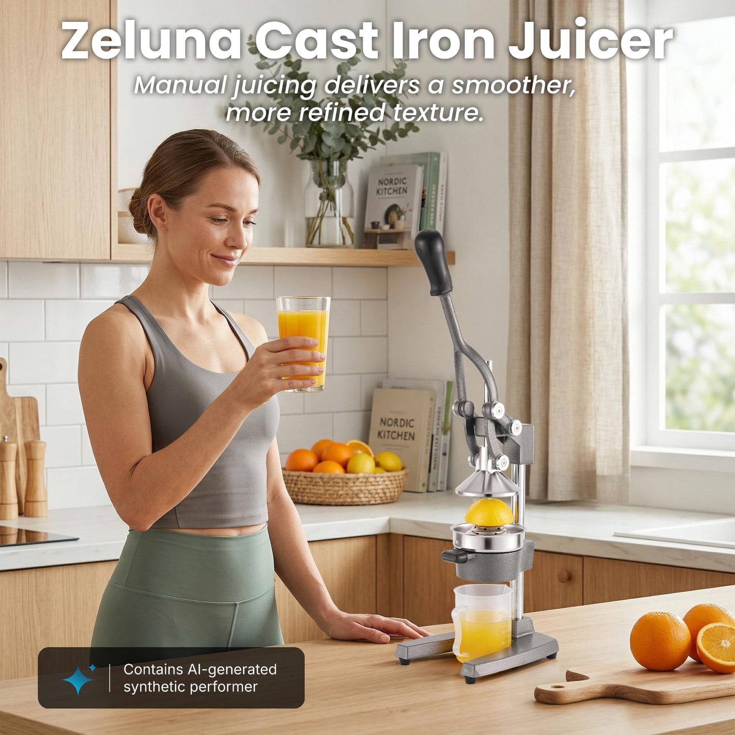 Zeluna Cast Iron Juicer Manual Hand Press Squeezer for Citrus & Pomegranate – Easy to Clean Metal Juice Press with Stainless Steel Bowl, Ideal for Home Cooks, Health Enthusiasts, and Bartenders