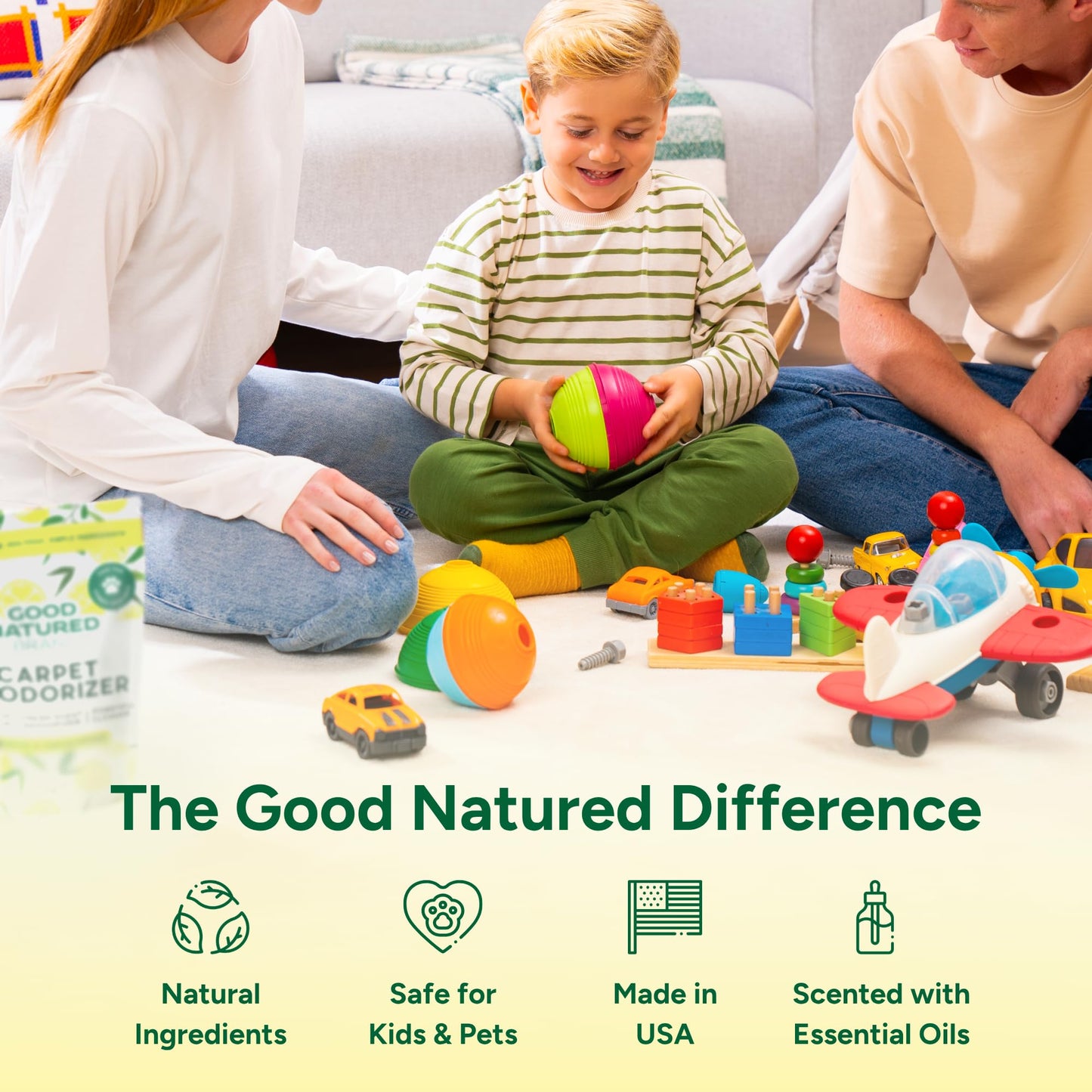 Good Natured Brand | Carpet Deodorizer & Freshener Powder | 60 oz Pet Odor Eliminator for Strong Odor & Pet Urine | Fresh Natural Lemon Love | Safe for Homes with Pets