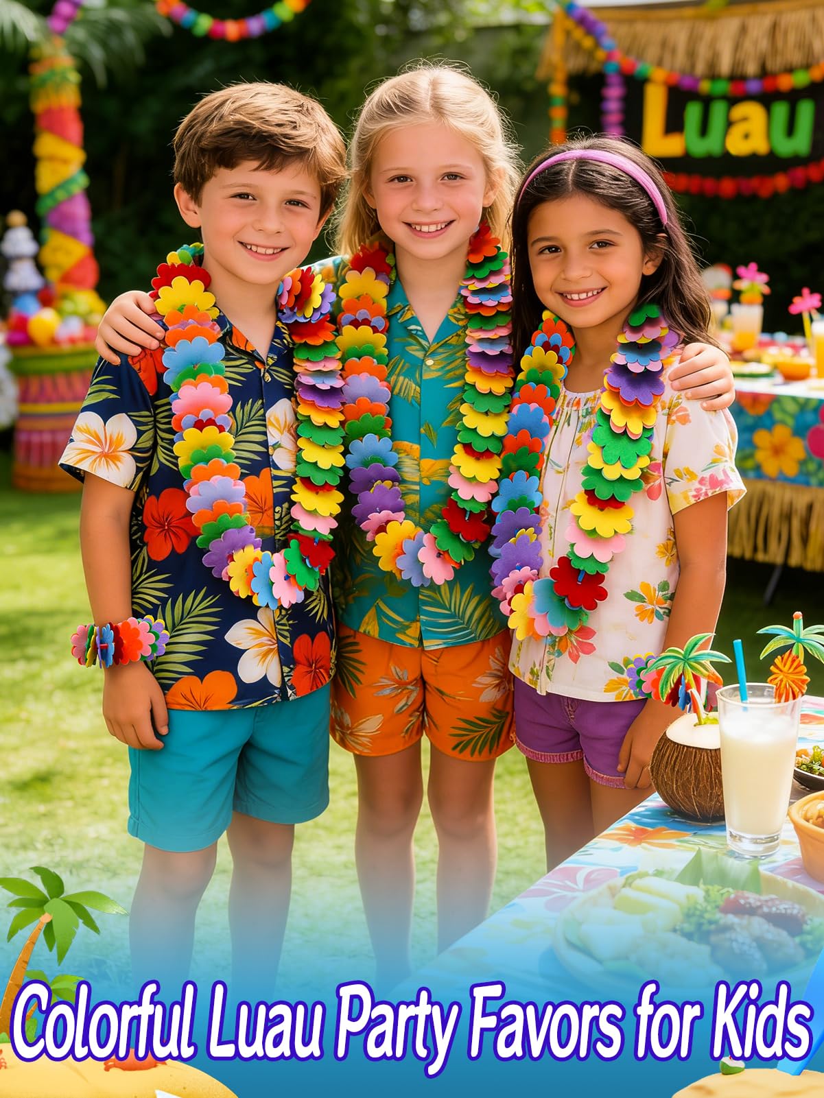 Cosweet 24 Pack Lei Bulk Making Craft Kit - Makes Felt Flower Necklace Garland, DIY Summer Crafts for Luau Party