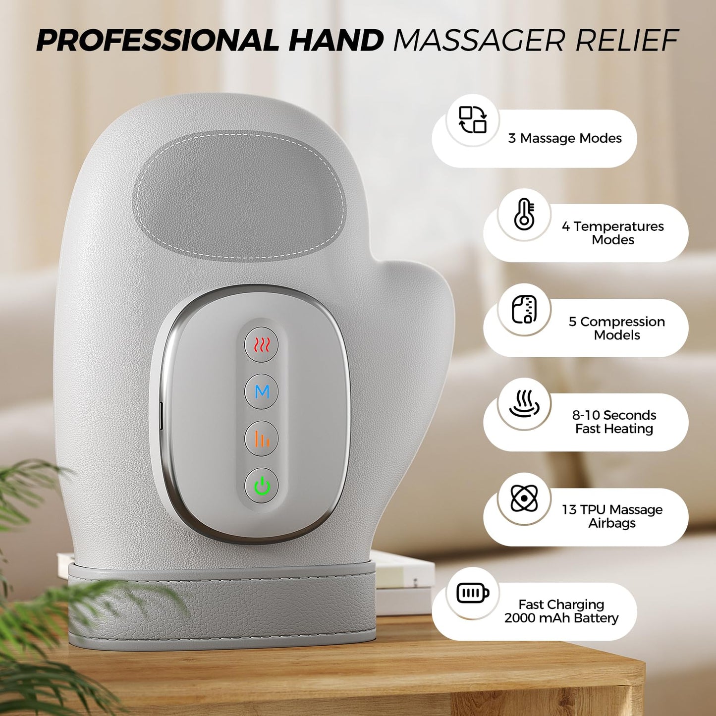 WUX Hand Massager with Heat Compression Relief, 3 Massage 4 Temperatures 5 Compression Models Therapy Glove, Arthritis & Wrist Carpal Tunnel Muscles Pressure Point Therapy, Ideal Gifts for Women/Men