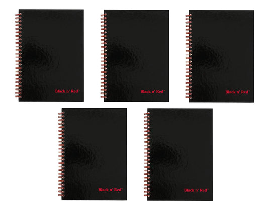 Black n' Red Twin Wire Hardcover Notebook, 8-1/4" x 5-7/8", Black/Red, 70 Ruled Sheets, Sold as 5 Pack (L67000)