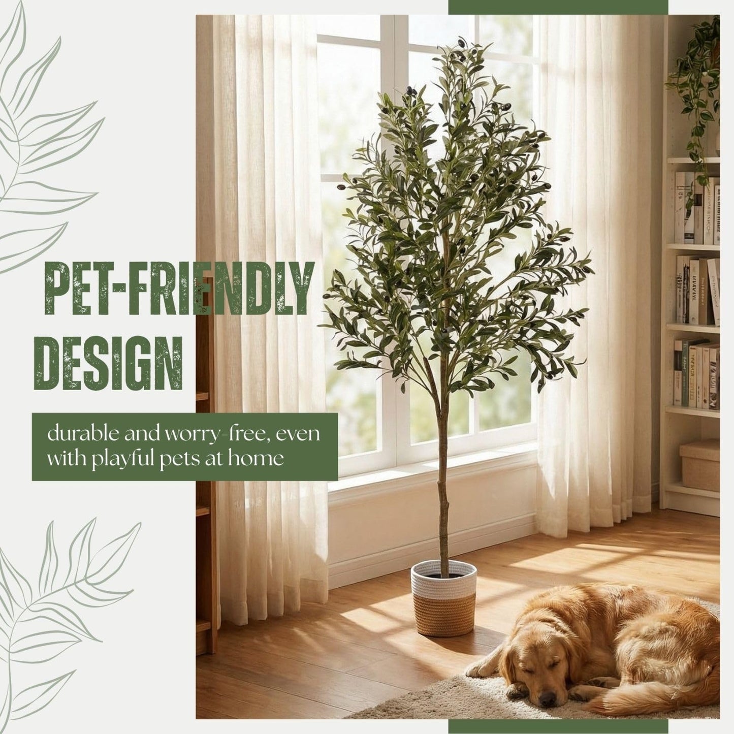 BAXAM 6ft Dense Leaves Artificial Olive Tree with Woven Basket - Realistic Faux Olive Tree for Living Room, Office & Home Decor - Large&Tall Indoor Floor Plant，Aesthetic Silk Plants