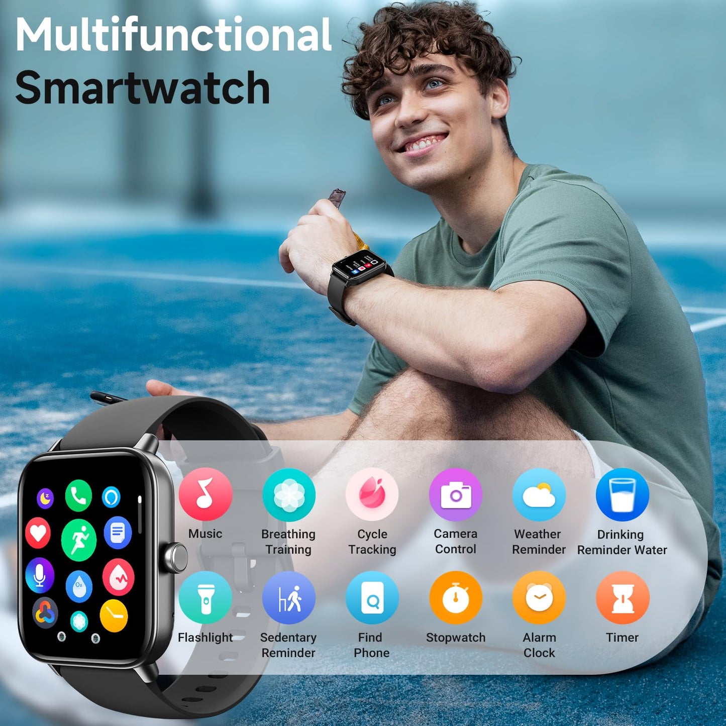 Smart Watches for Men Android & iPhone, Alexa Built-in, Fitness Tracker with Answer/Make Calls, IP68 Waterproof Fitness Watch,Heart Rate, Sleep, SpO2 Monitor,Smartwatch for Android iOS (Black, 1.8)