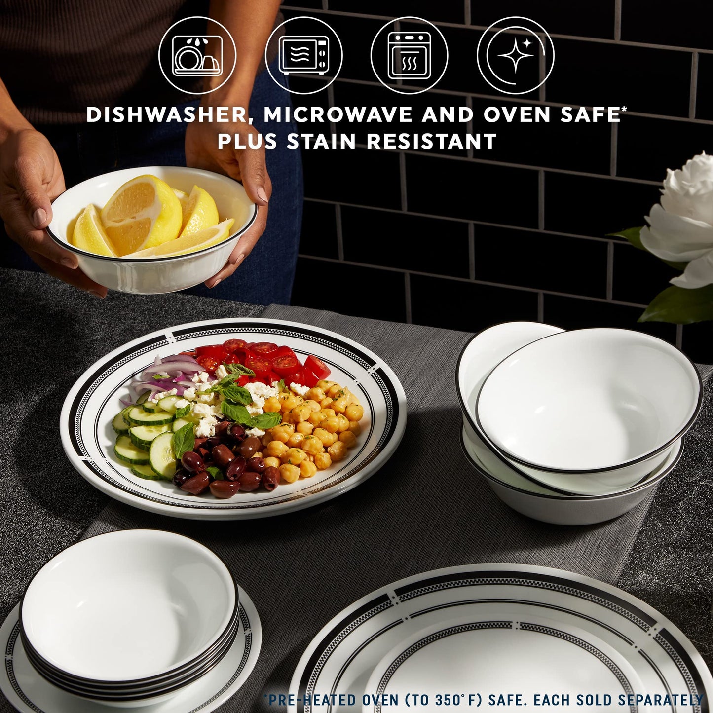 Corelle Vitrelle 10.25" Dinner Plates Set, Triple Layer Glass and Chip Resistant, Lightweight Round Plates, 6-Piece Brasserie