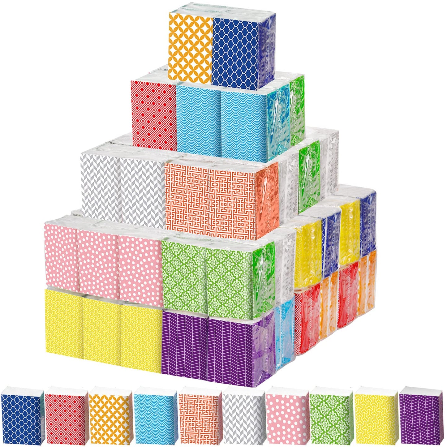 Thenshop 200 Packs Travel Tissues Bulk Geometric Designed Pocket Size Tissues,3 Ply Paper Facial 2000 Count for Travelling Walking Weddings Graduation