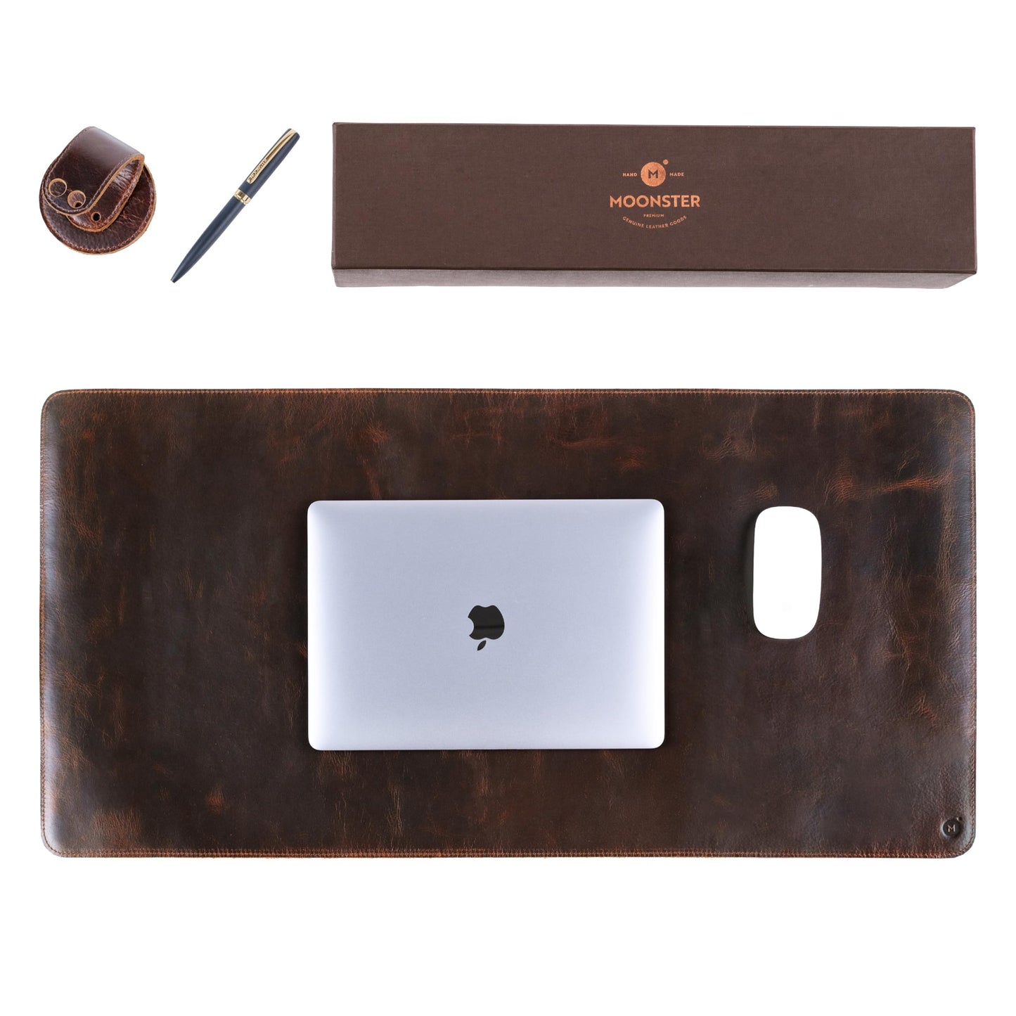 Moonster 100% Genuine Leather Desk Pad – Leather Desk Mat – 31" x 16" Large Desk Pad – Leather Desk Pad Protector with Ballpoint Pen Holder – Desk Mat Leather - Desk Leather Mat
