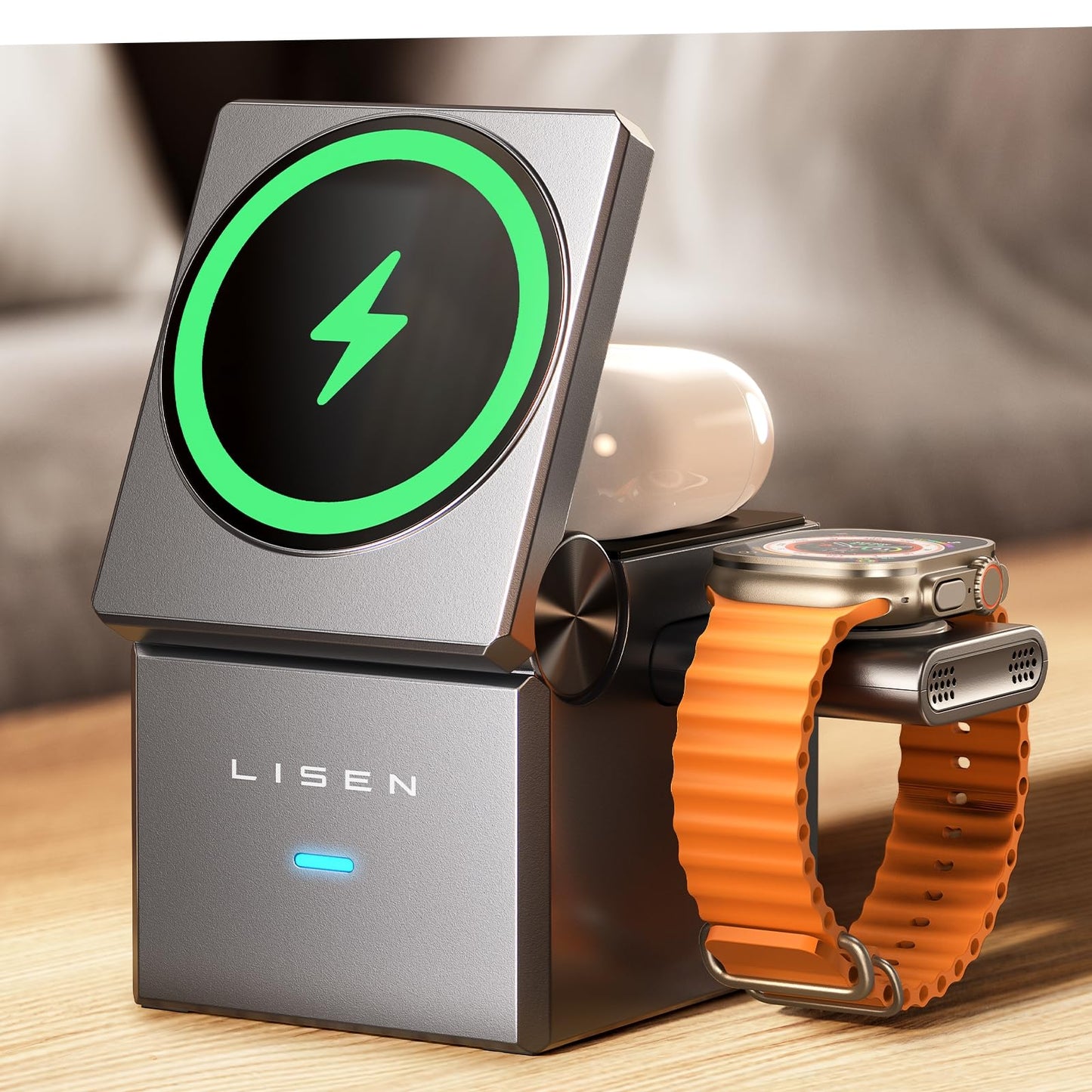 LISEN 3 in 1 Charging Station Apple, for iPhone Wireless Charging Station for Apple Magsafe Charger Stand Cube, Travel Magsafe Charging Station for iPhone 16 15 and Watch, Gifts for Men Women, Black