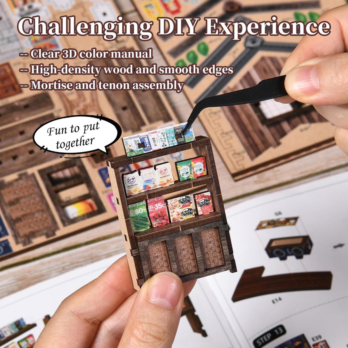 Book Nook Kit - Kasuga Grocery Store, 209 PCS DIY Miniature House 3D Wooden Puzzles for Adults, Dollhouse Tiny Booknook Bookshelf Decor, Stress Relief Craft for Enthusiasts Lovers Family & Friends