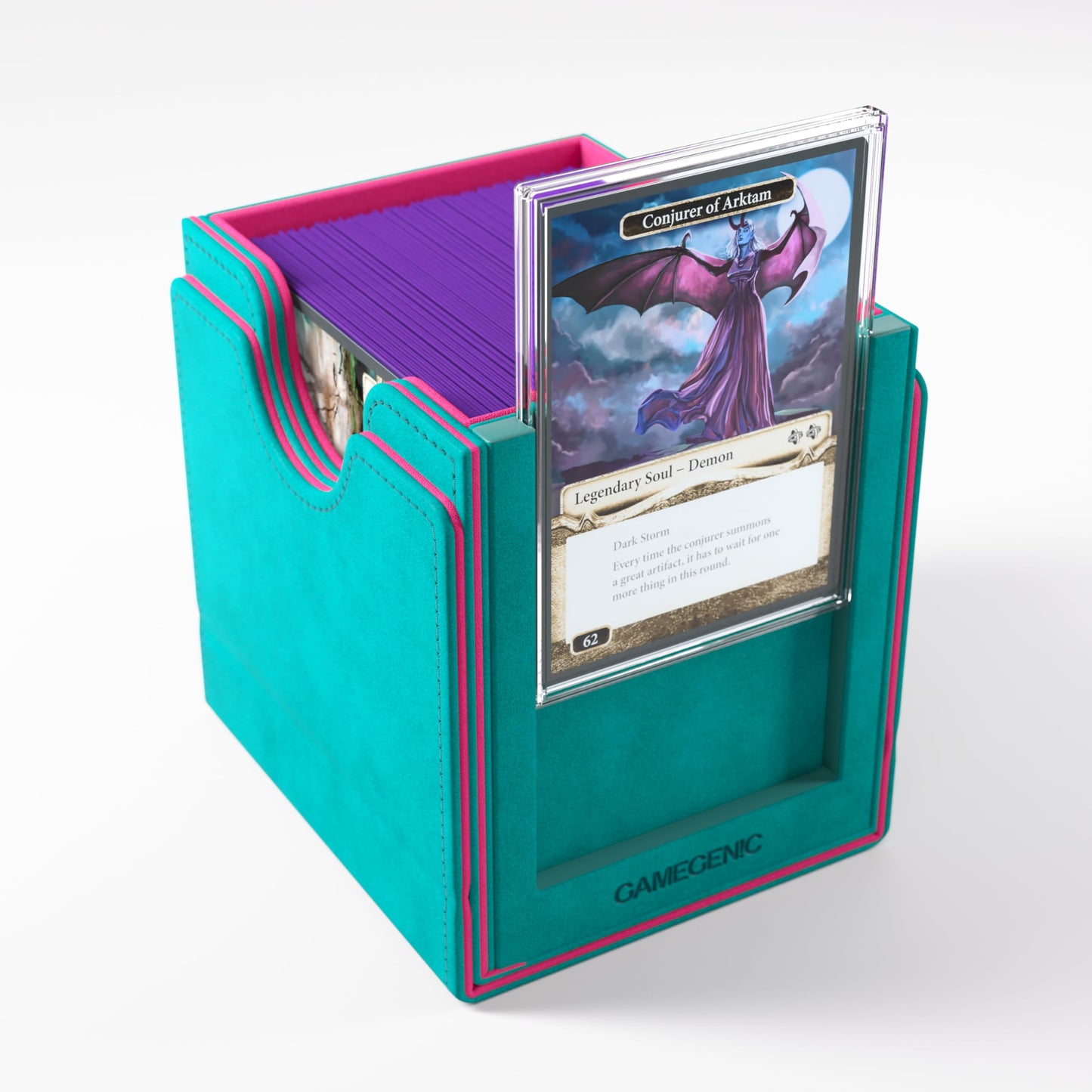 Gamegenic Sidekick Pro 100+ XL Convertible - Premium Deck Box with Secure Card Storage, UV Protected Slide Card Case, Display Top Card, Extra Token Drawer, Magnetic Closure, Teal/Pink Color, Made