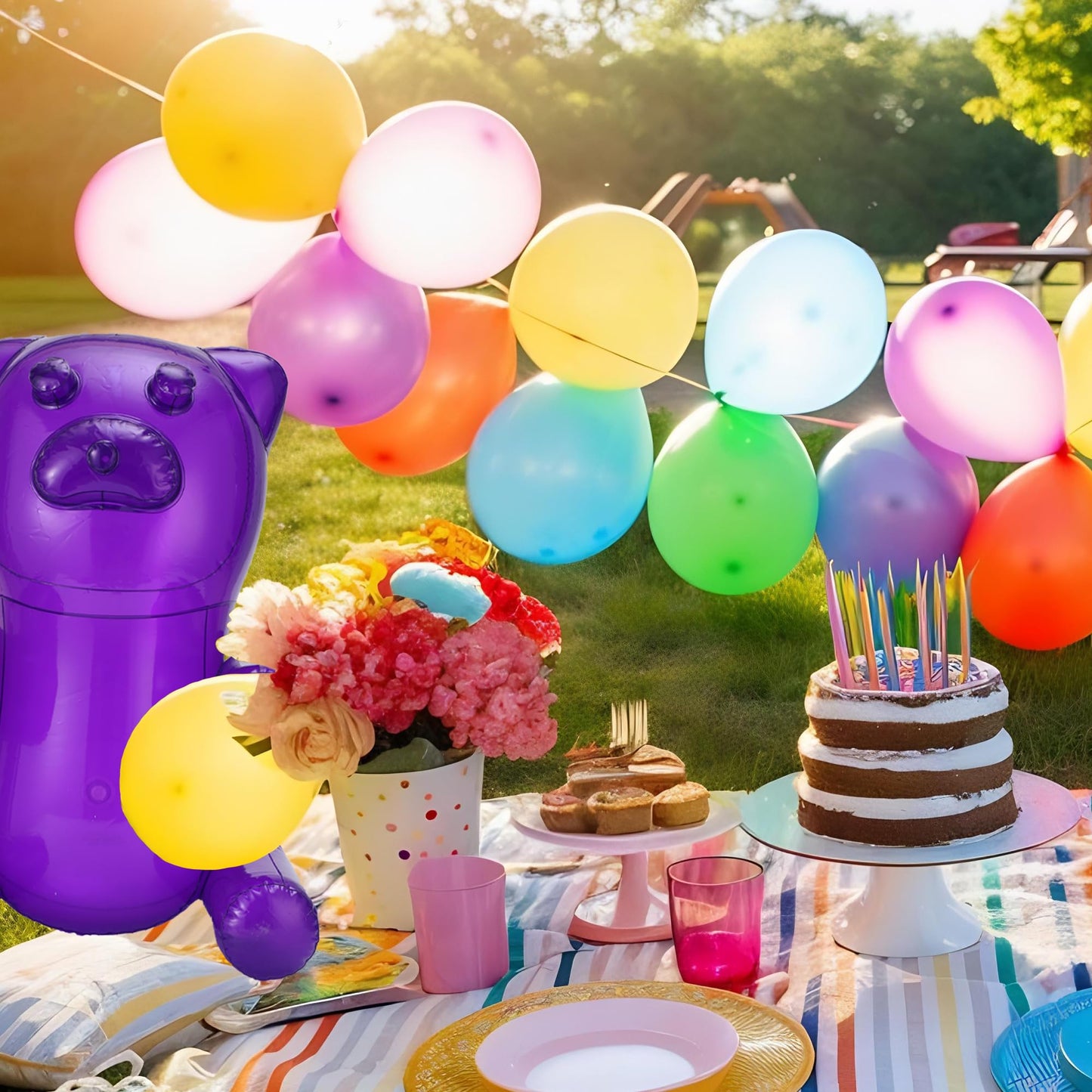 4E's Novelty Inflatable Gummy Bears Huge 24" - Great for Party Decorations, Unique Blow Up Pool Toys for Kids, Candyland Themed Birthday Party Decorations Supplies - Pack of 6