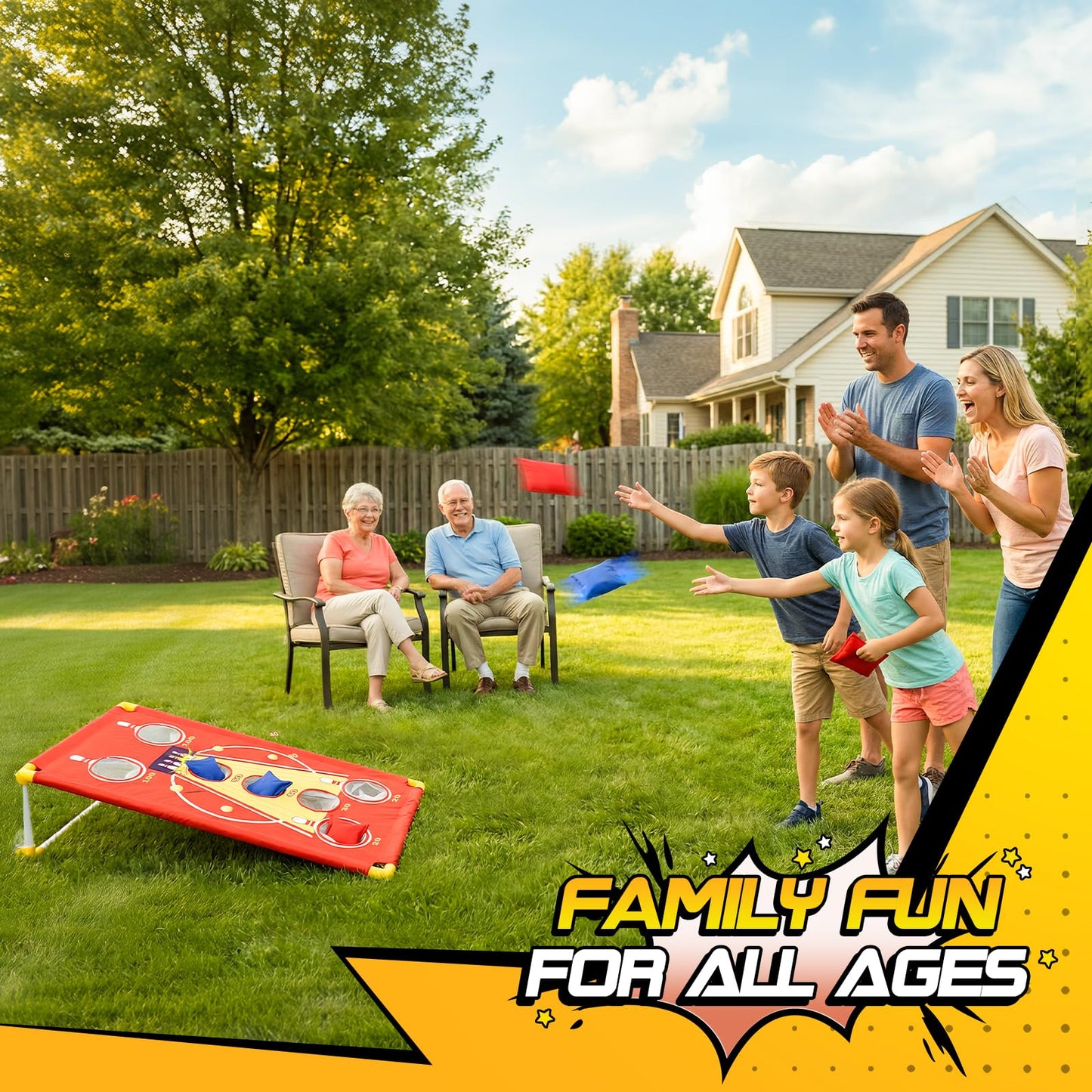 3-in-1 Cornhole Board Set Arcade Roll & Score, Bean Bag Toss & Ball Toss Game, Outdoor Carnival Party Toys for Kids & Adults, Backyard Yard Games for Camping, Family Reunion, Field Day