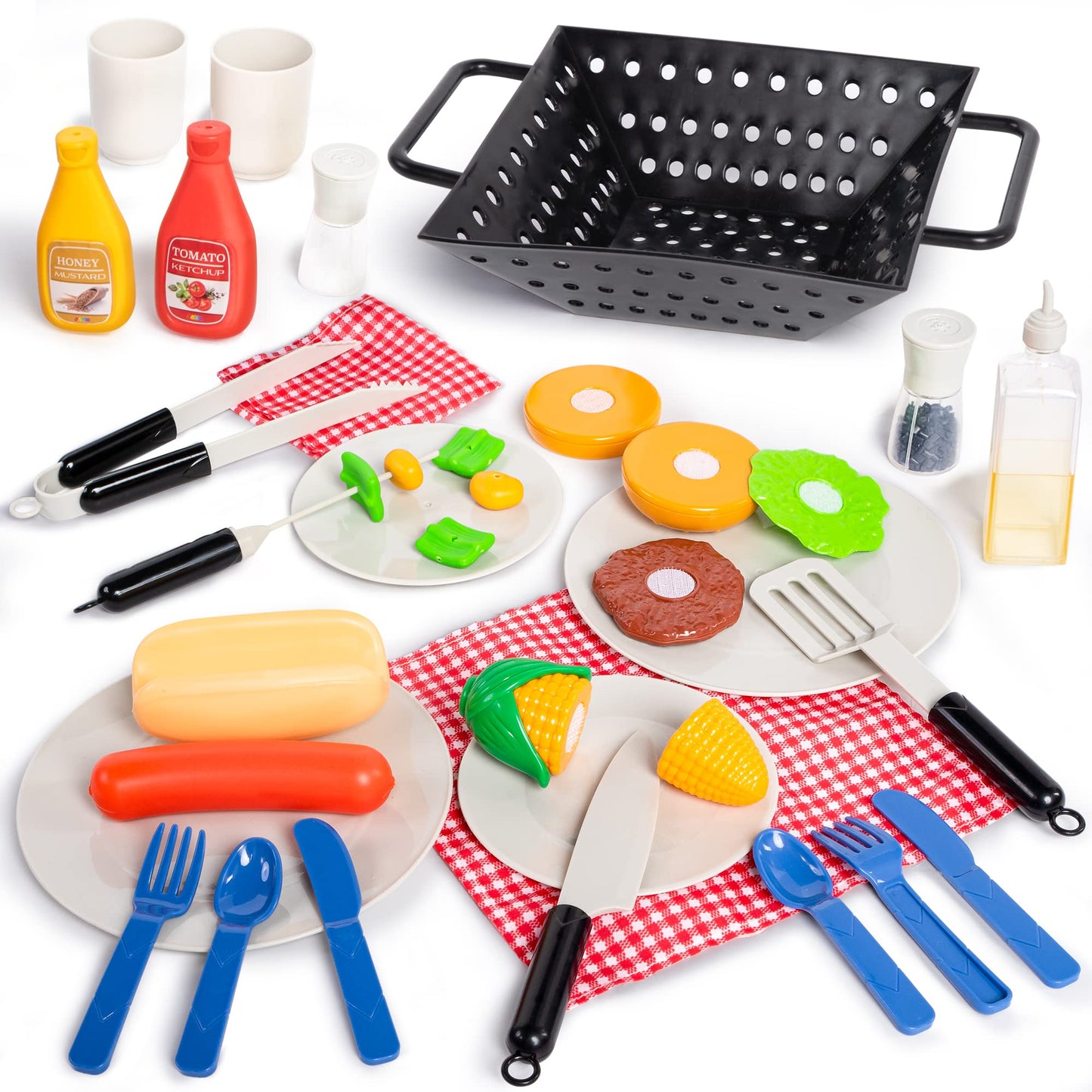 JOYIN 34 PCS Kitchen Toy Set, BBQ Play Grill, Cooking Toy Set, Little Chef Play, Kids Grill Playset Interactive BBQ for Kids with Light & Sound, Christmas Birthday Gift for 2 3 4 Year Old Boys Girls