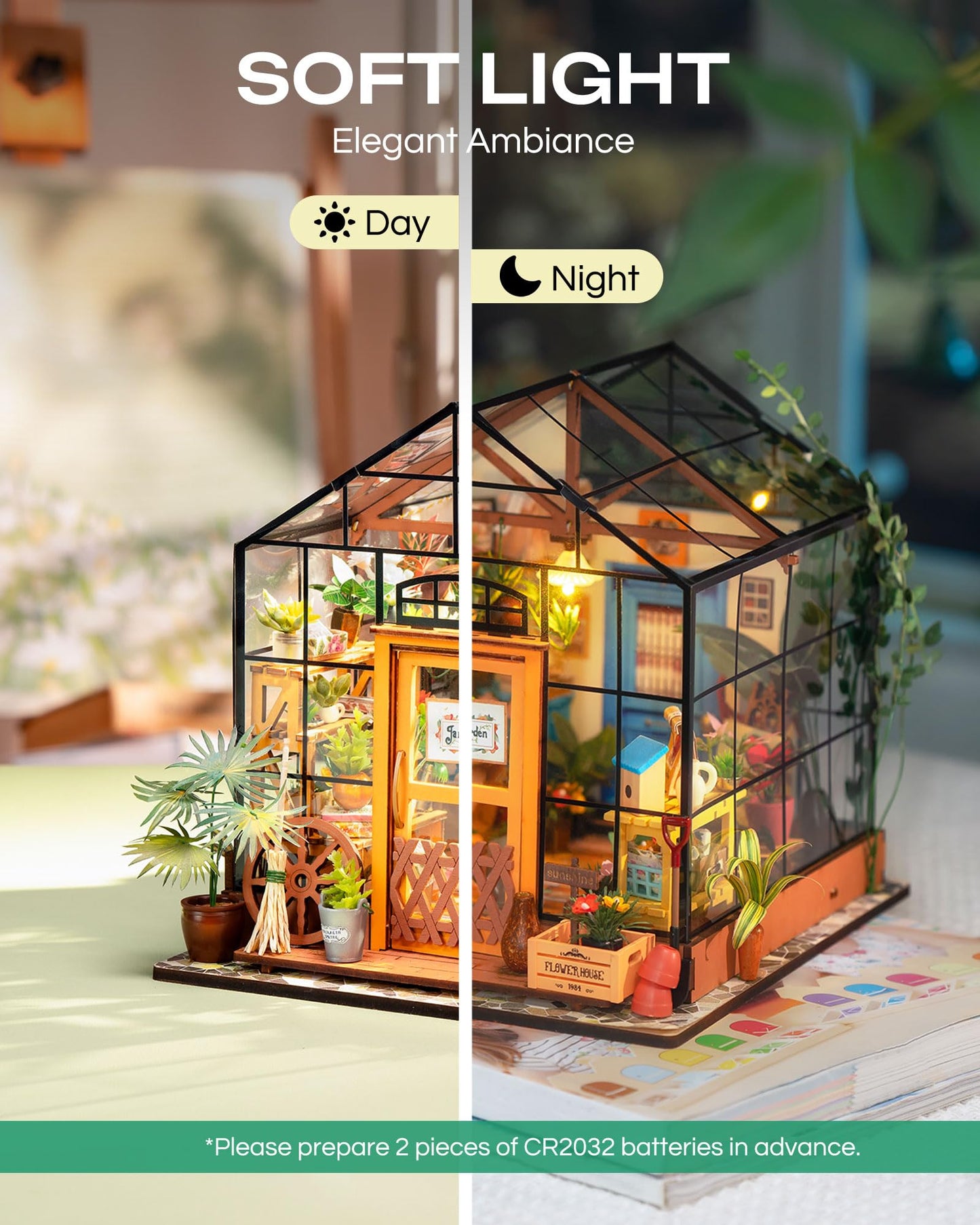 Rolife Dollhouse DIY Miniature Room Kit-Handmade Green House-Home Decoration-Miniature Model to Build-Christmas Birthday Gifts for Boys Girls Women Friends (Cathy's Flower House)