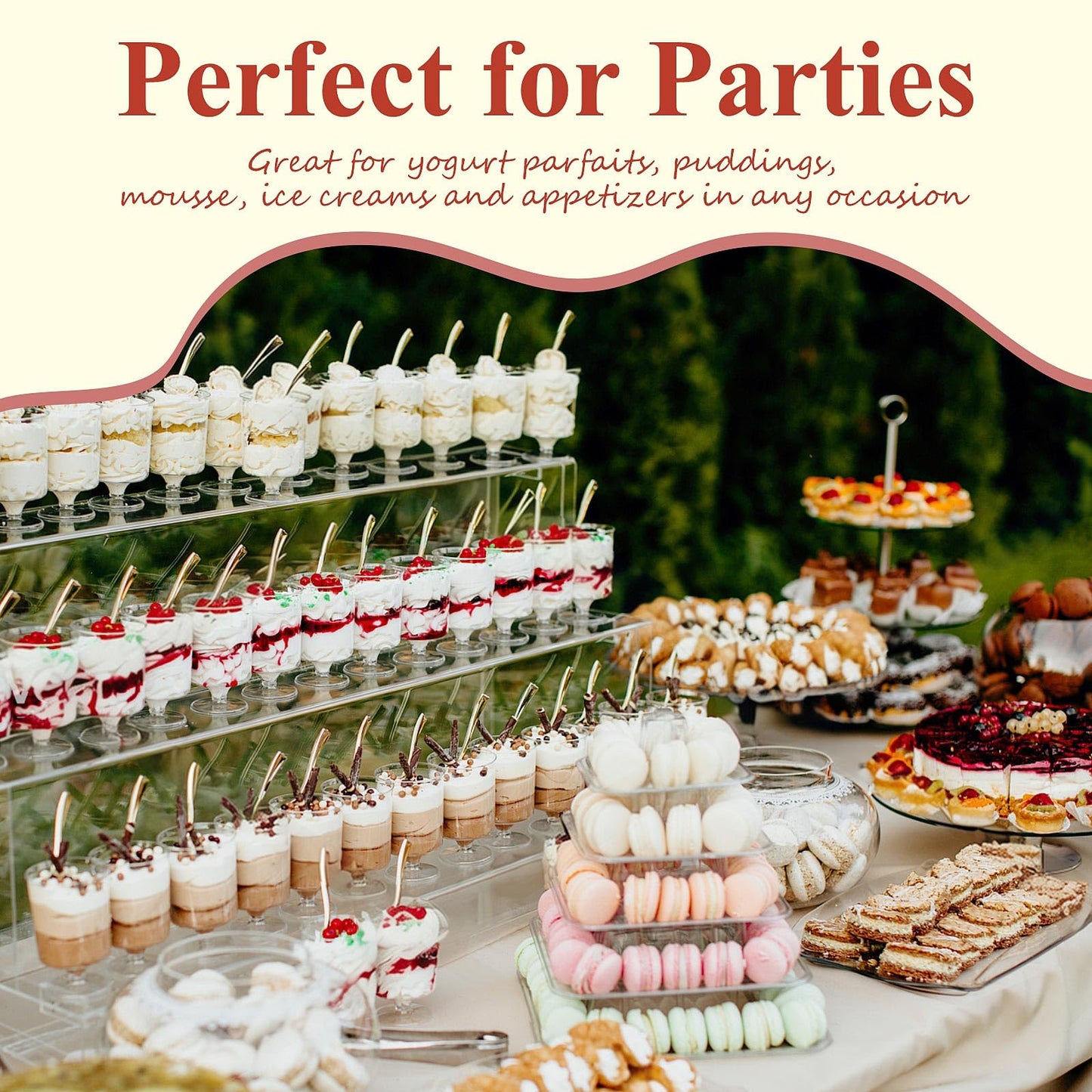 wtarabur 450-Pack Dessert Cups with Spoons & Lids, Mini Plastic Dessert Cups for Party Yogurt Parfait Jello Appetizer Cocktail Small Clear Reusable Fruit Ice Cream Cake Pudding Cups
