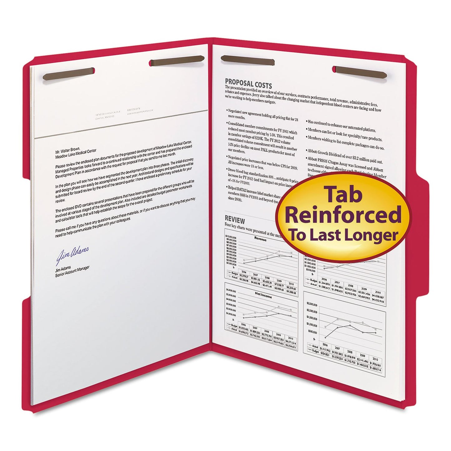 Pendaflex Fastener Folders, 2 Fasteners, Letter Size, Red, 1/3 Cut Tabs in Left, Right, Center Positions, 50 per Box (22740), Specialty