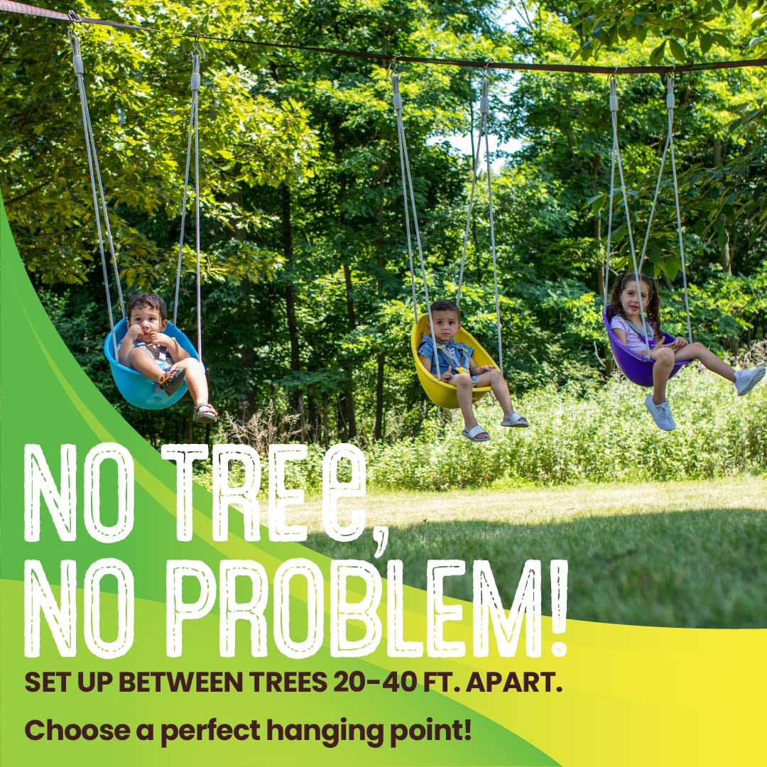 Swurfer Skyline Tree Swing Hanging Kit – Heavy Duty, Weather Resistant, Swing Line to Hang Multiple Swings, Span Up to 40 Feet, Includes 4 Adjustable Locking Anchors & Carabiners, Easy Installation